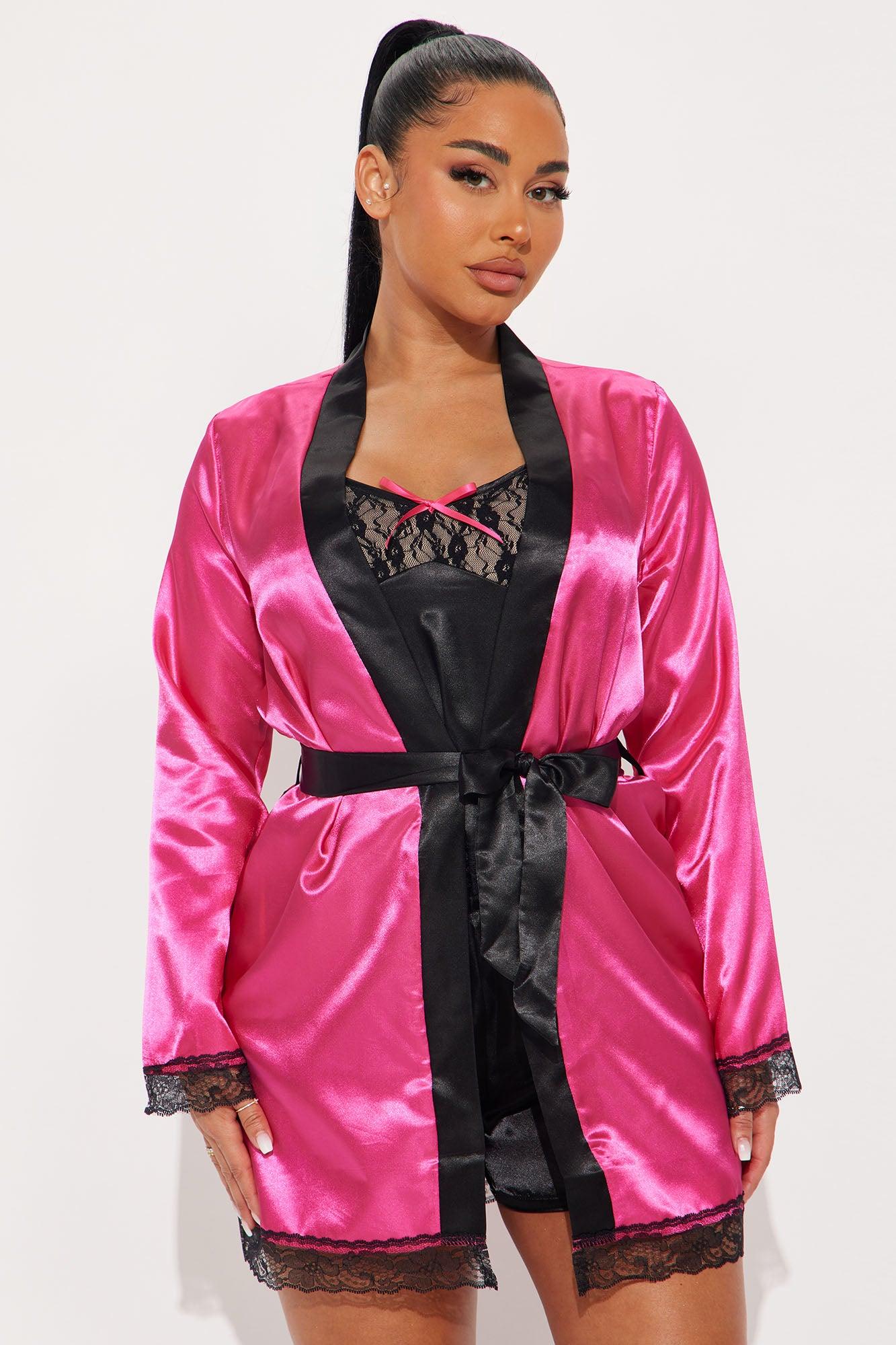 Staying Home Satin PJ Robe Set - Hot Pink Product Image
