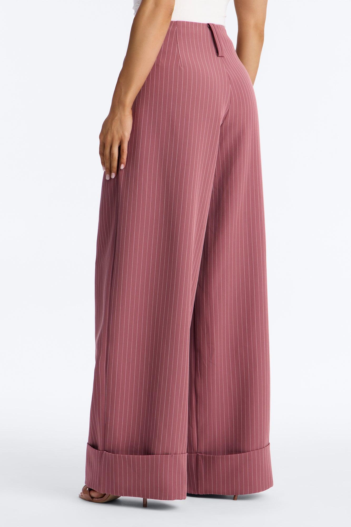 Adalyn Mid Rise Pinstripe Wide Leg Trouser Pant 33″ - Mauve Female Product Image