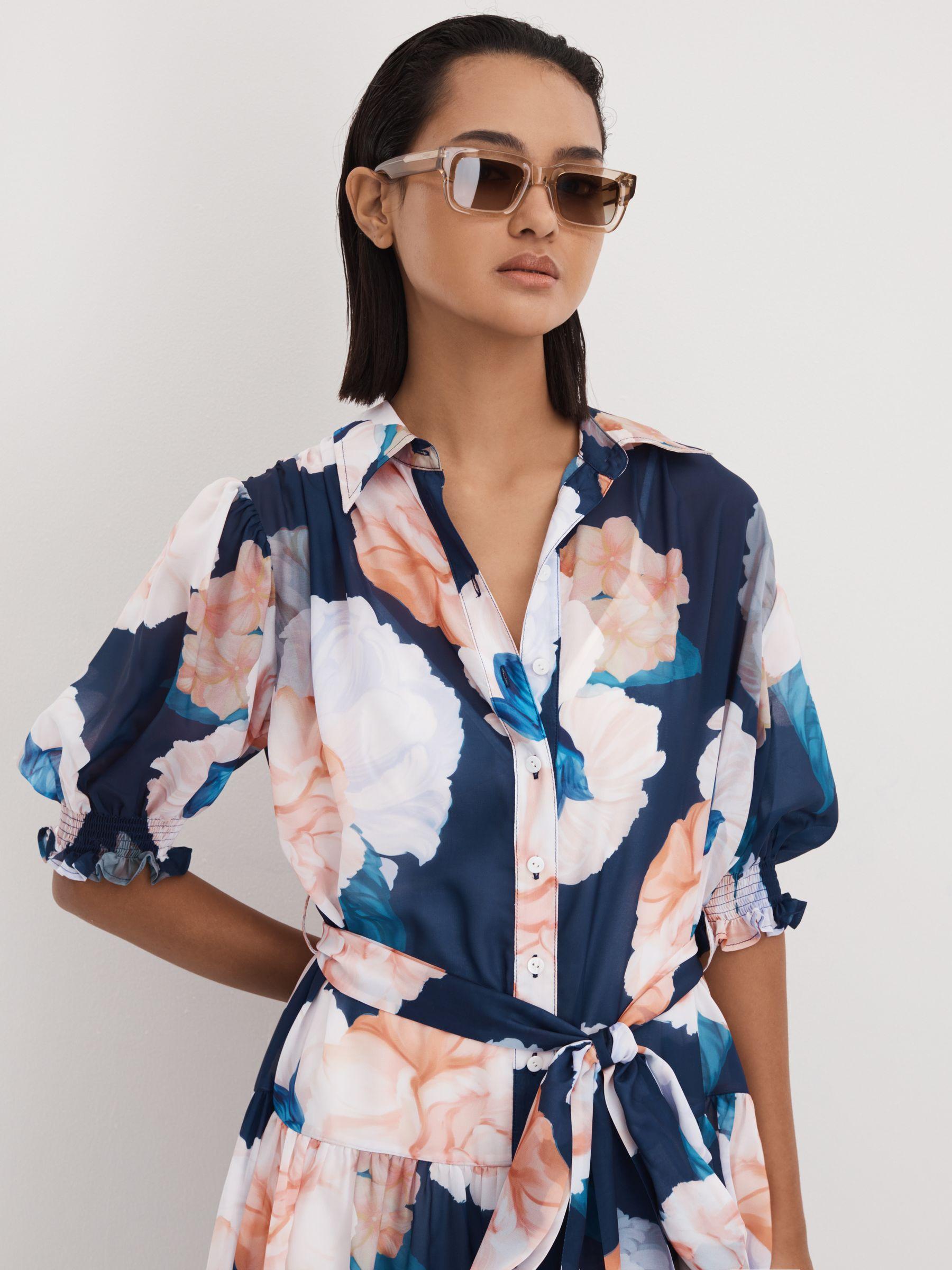 Leo Lin Printed Bishop Sleeve Midi Dress in Rosebud Print Navy Product Image