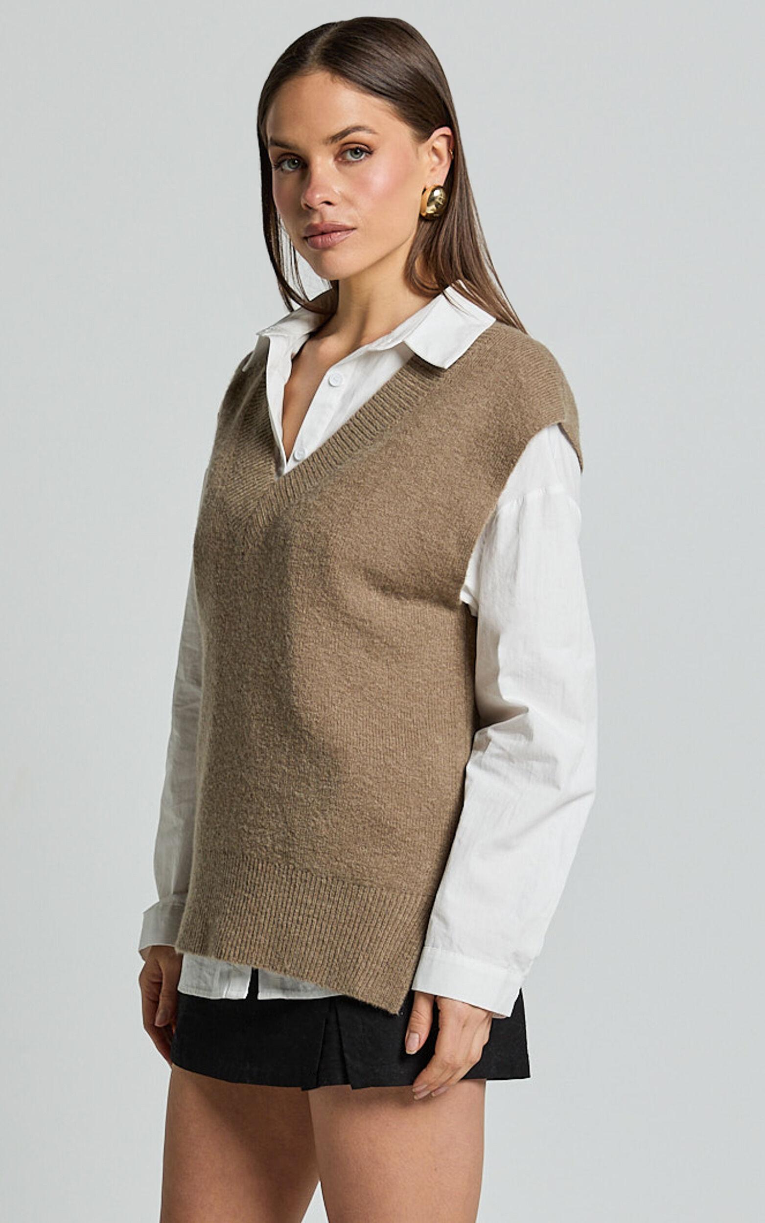 Chenelle Top - Sleeveless Knit Sweater Vest in Biscuit Product Image