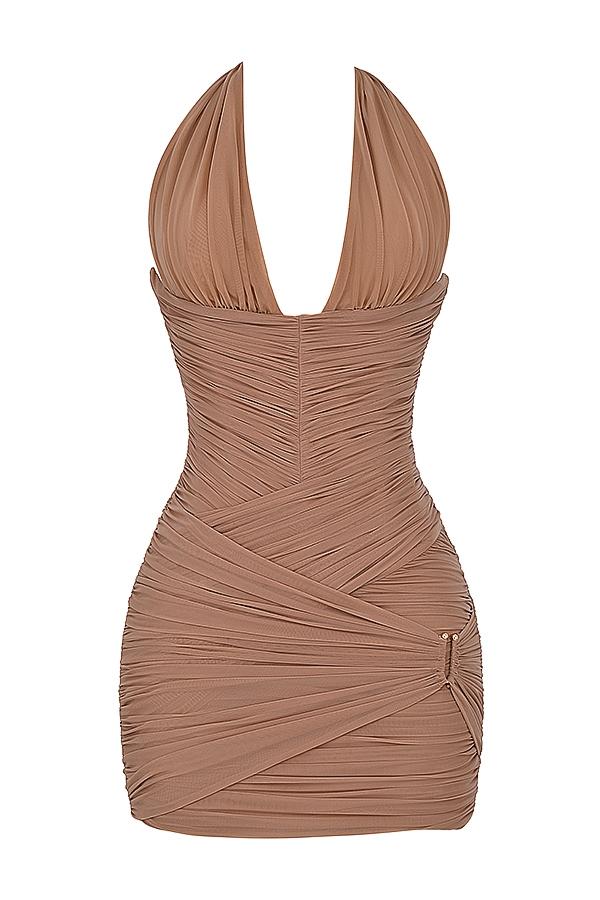 Laetitia  hazelnut gathered mini dress Product Image