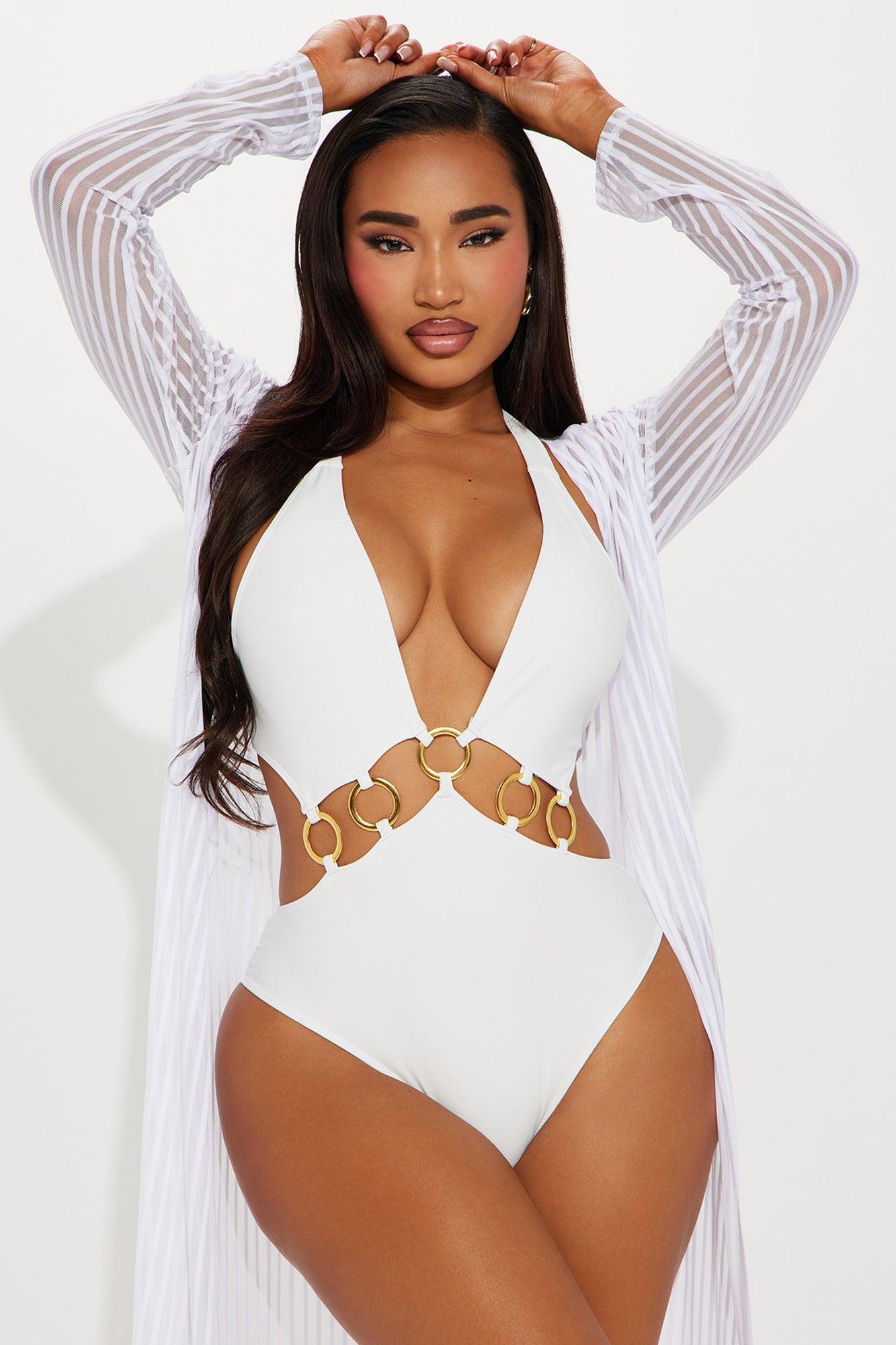 Beach Shade Stripe Cover Up Kimono - White Product Image