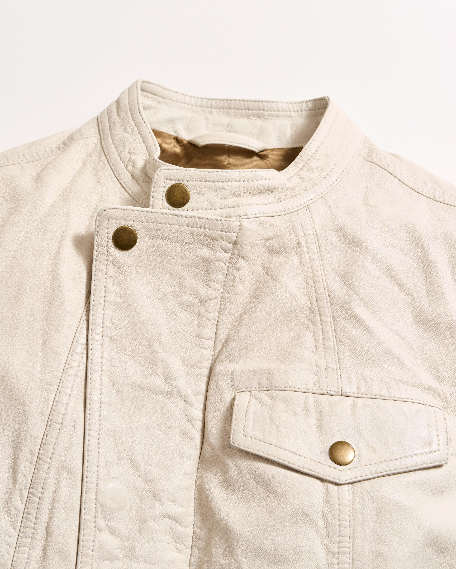 Washed Leather Biker Jacket -  Product Image