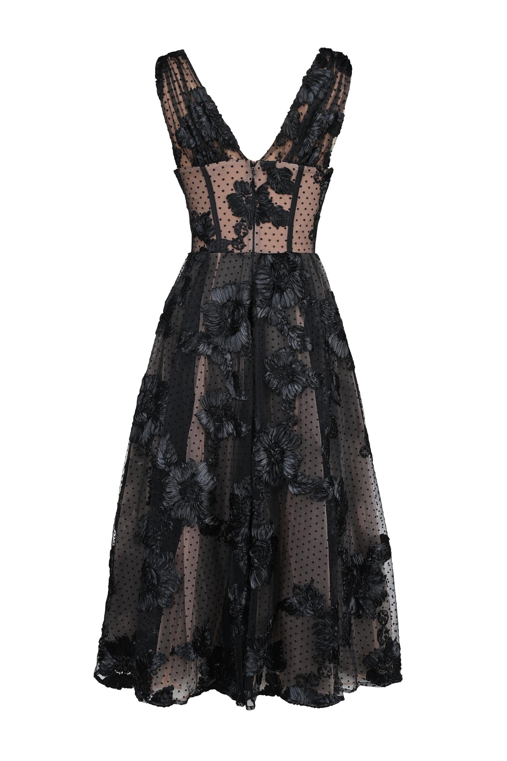 Sianna  black embroidered tulle corset midi dress - sale Product Image