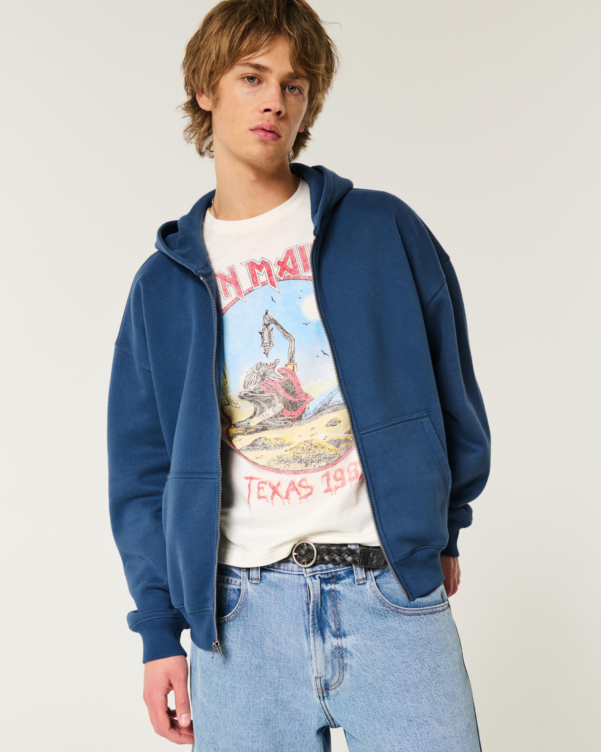 Boxy Flame Graphic Zip-Up Hoodie Product Image