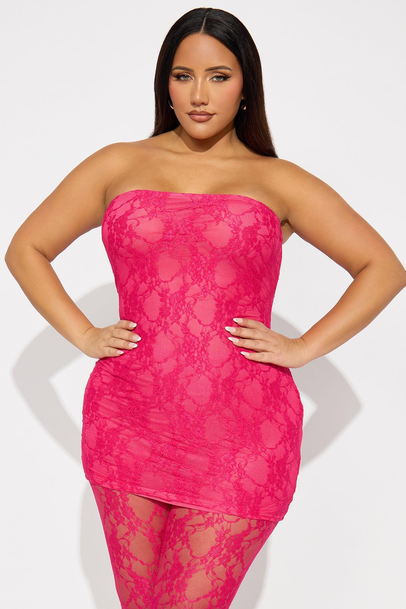 So Lovely Lace Micro Mini Dress Set - Fuchsia Product Image