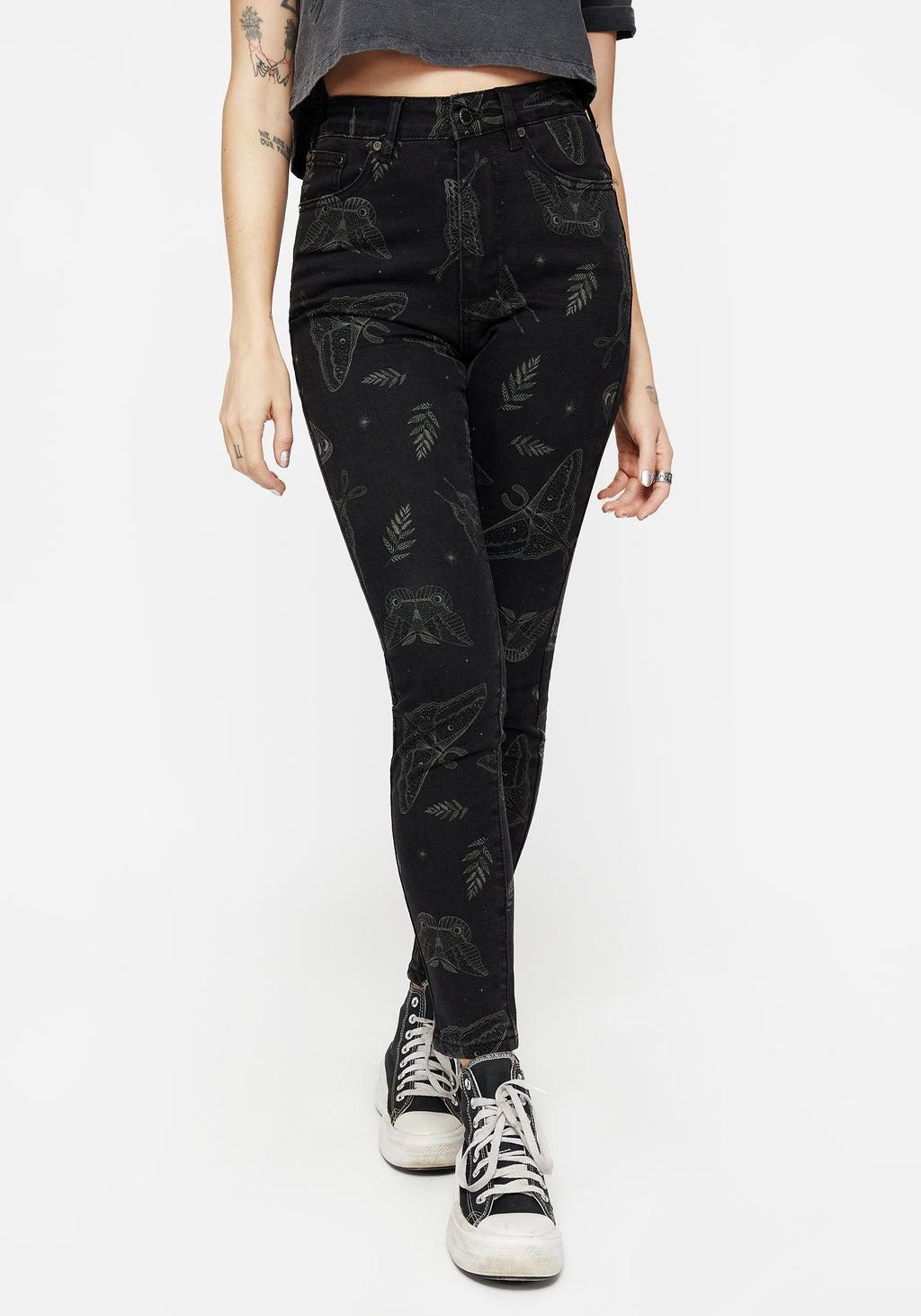Callopistria Moth Print Denim Skinny Jeans Product Image