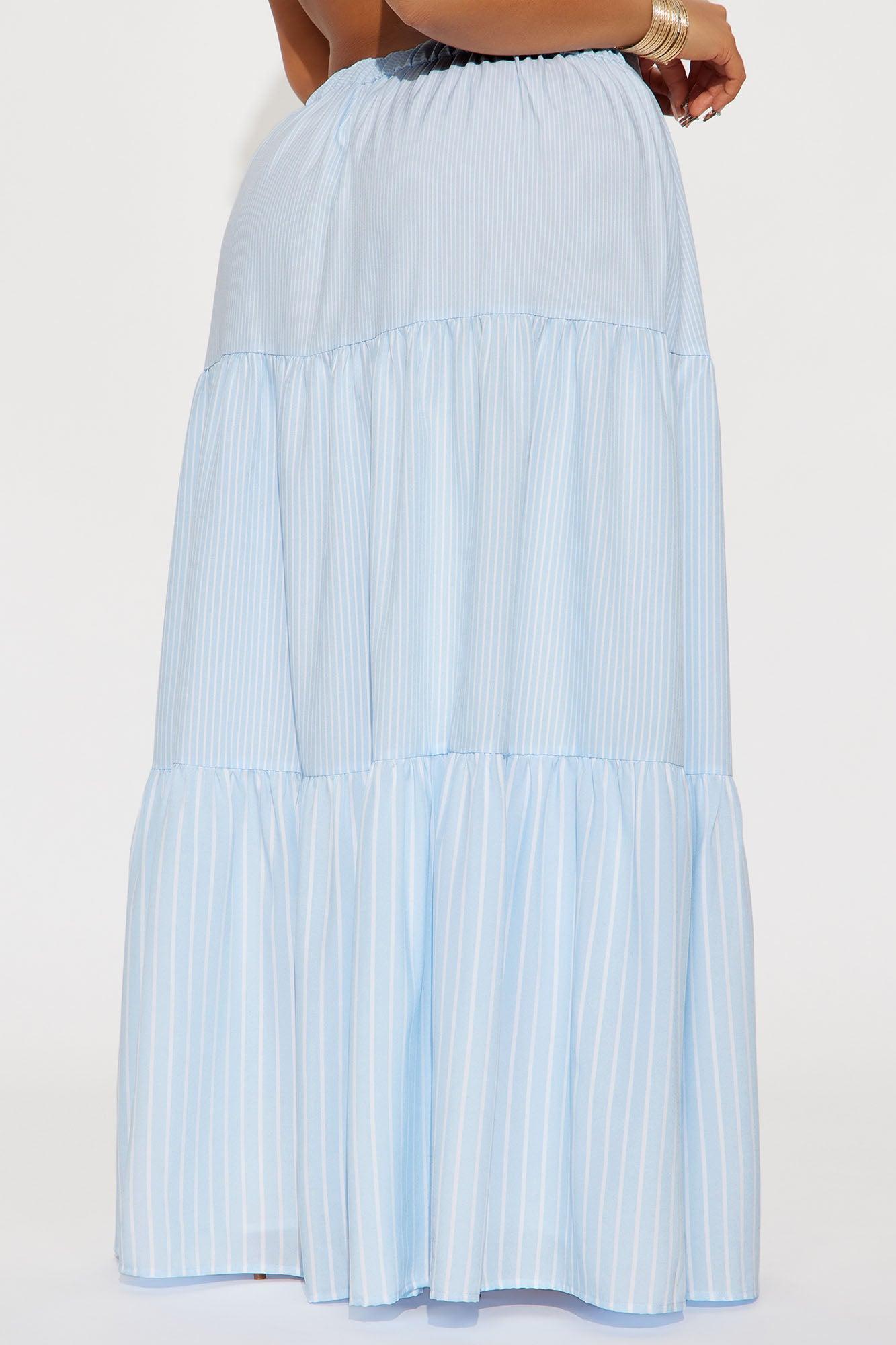 Meilani Striped Tiered Maxi Skirt - Blue/combo Product Image