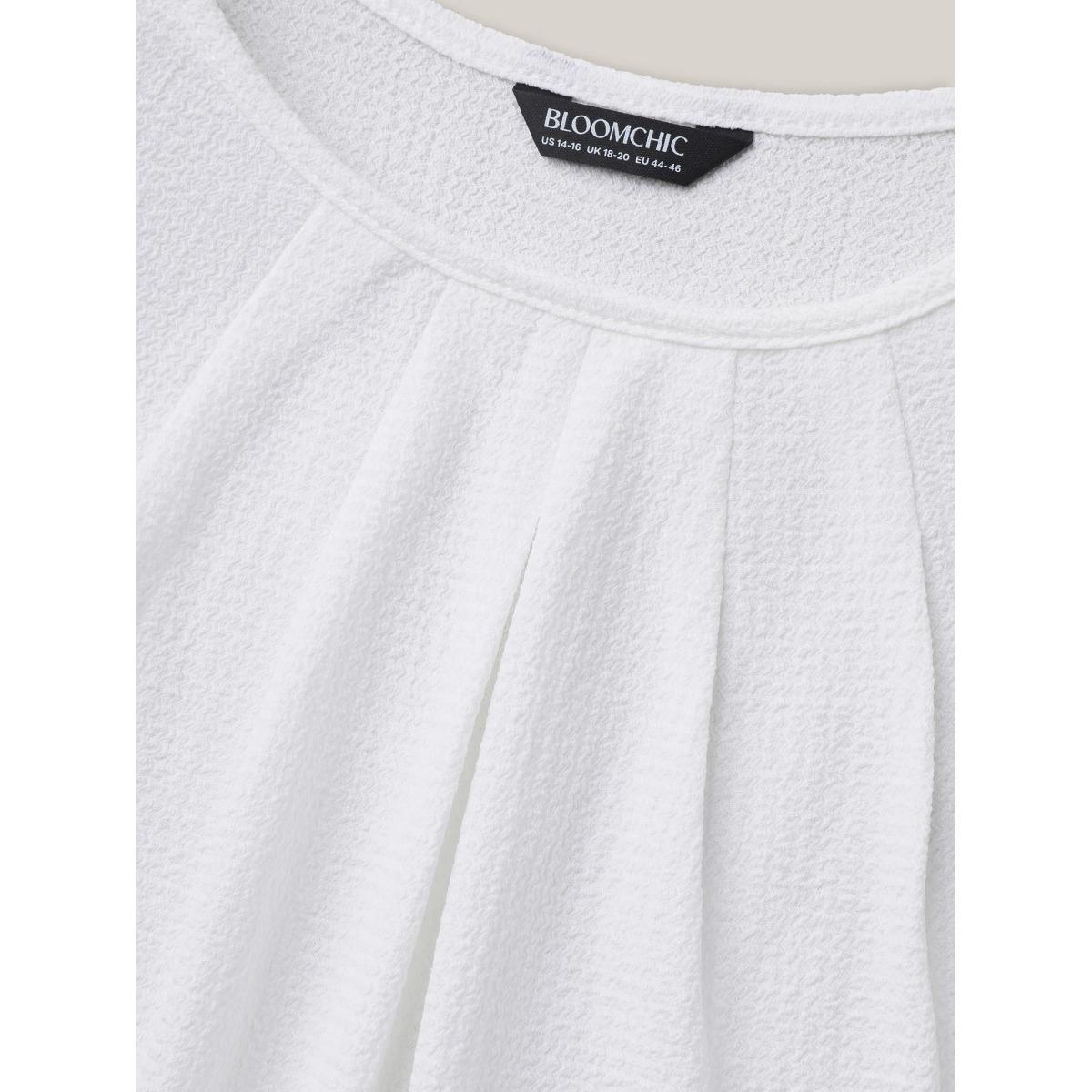 Plus Size Stretchy Textured Pleated Round Neck T-Shirt Ivory Women Leisure Texture Round Neck Casual T-shirts BloomChic 10/M Product Image