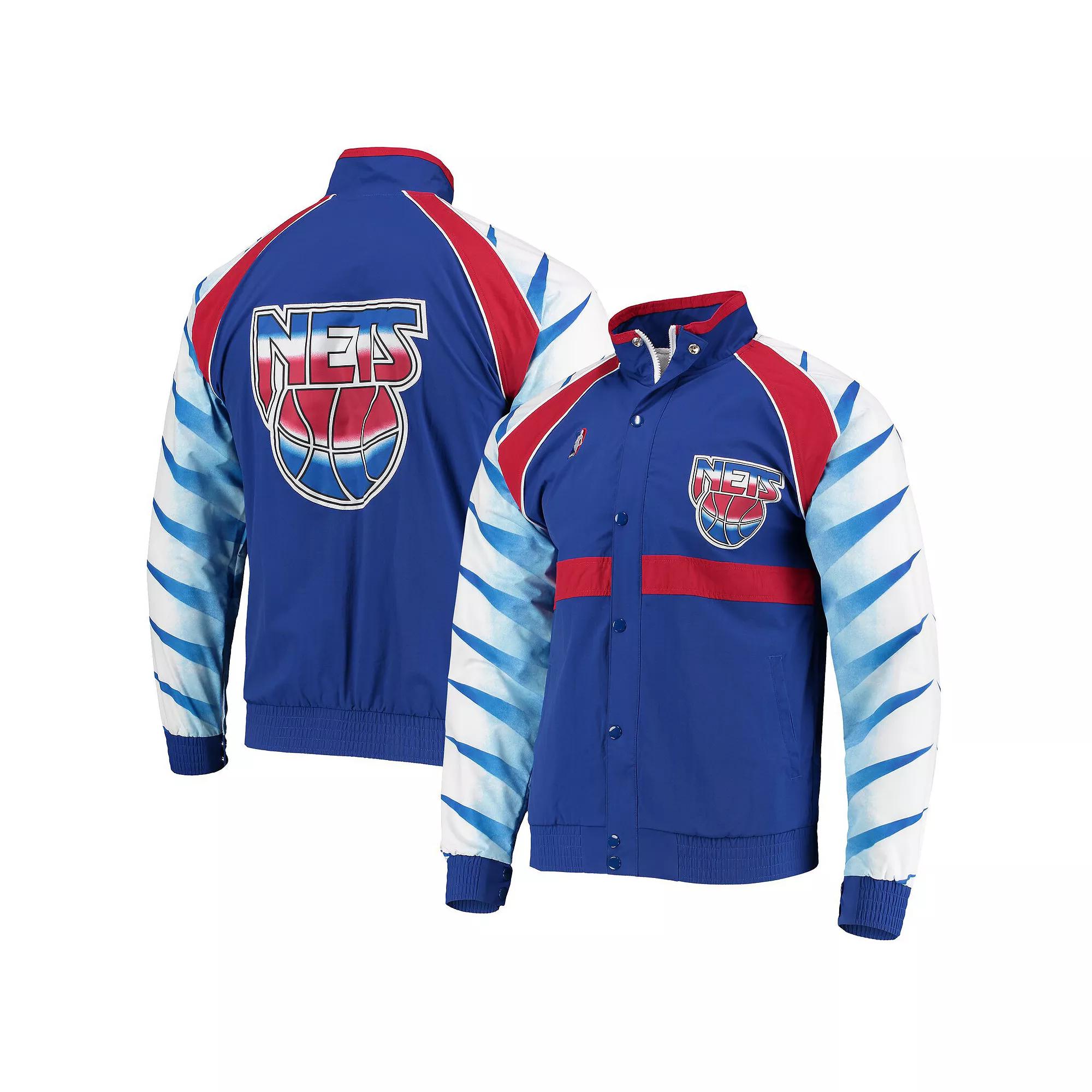 Men's Mitchell & Ness Blue New Jersey Nets Hardwood Classics Authentic Warm-Up Raglan Full-Zip Jacket,  Product Image