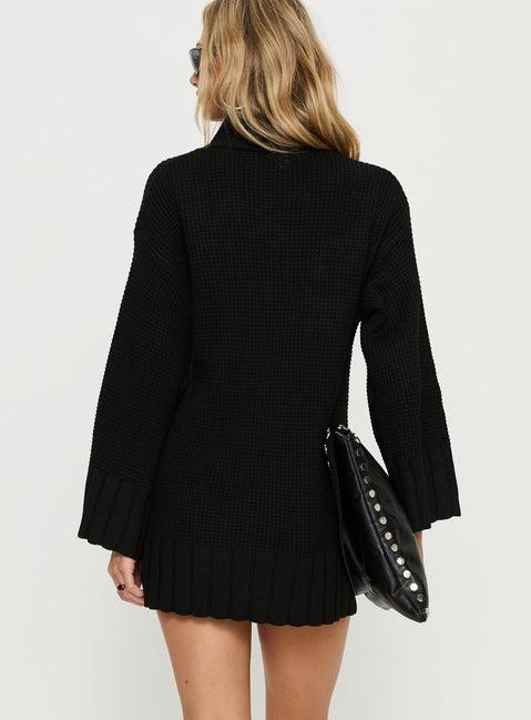 Tarin Long Sleeve Knit Mini Dress Black Product Image