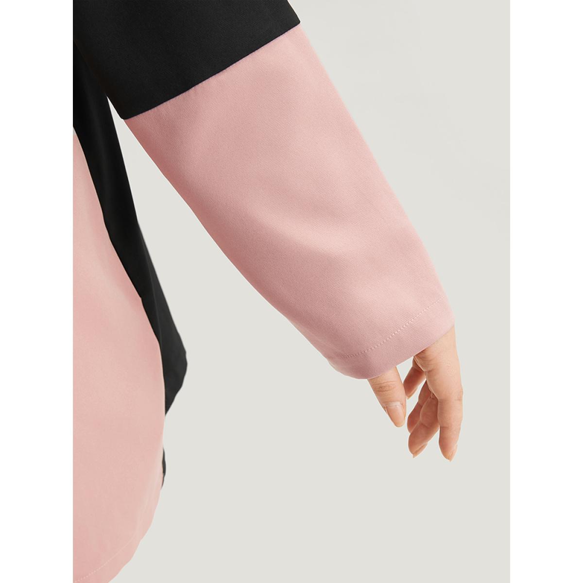 Plus Size Colorblock Contrast Open Front Pocket Coat Women Rouge Casual Contrast Ladies Dailywear Winter Coats BloomChic 10/M Product Image