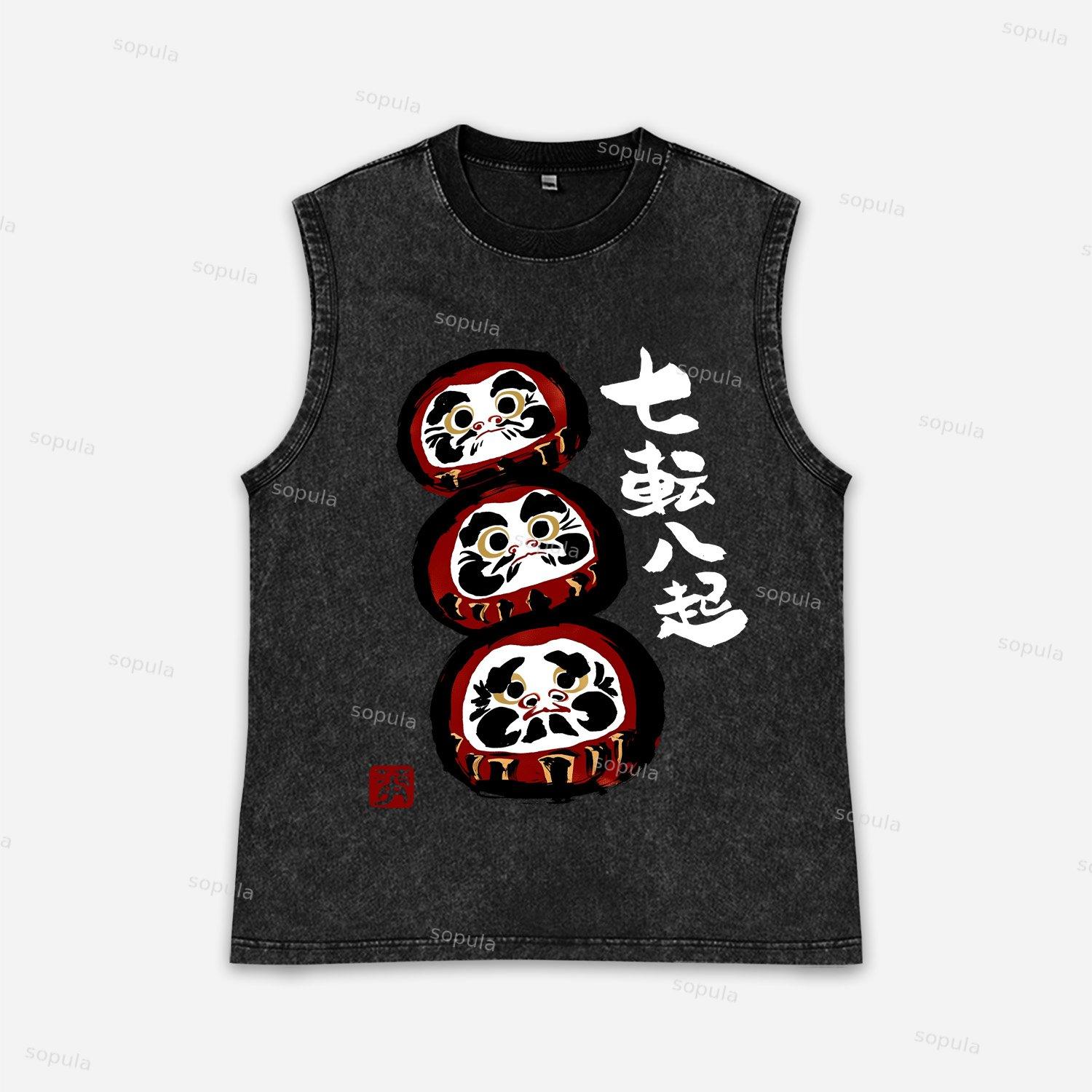 Funny Daruma Acid Washed Tank Top Product Image