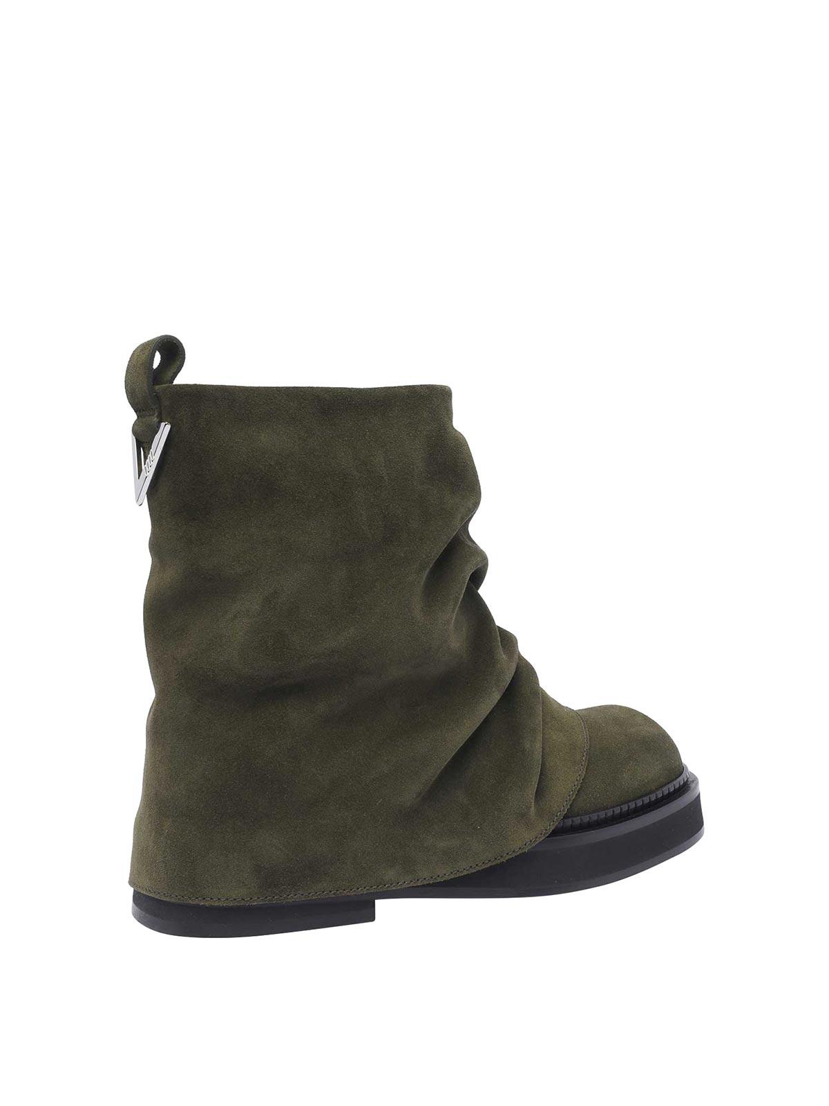 ATTICO Leather Ankle Pull Tab Combat Boots In Green Product Image
