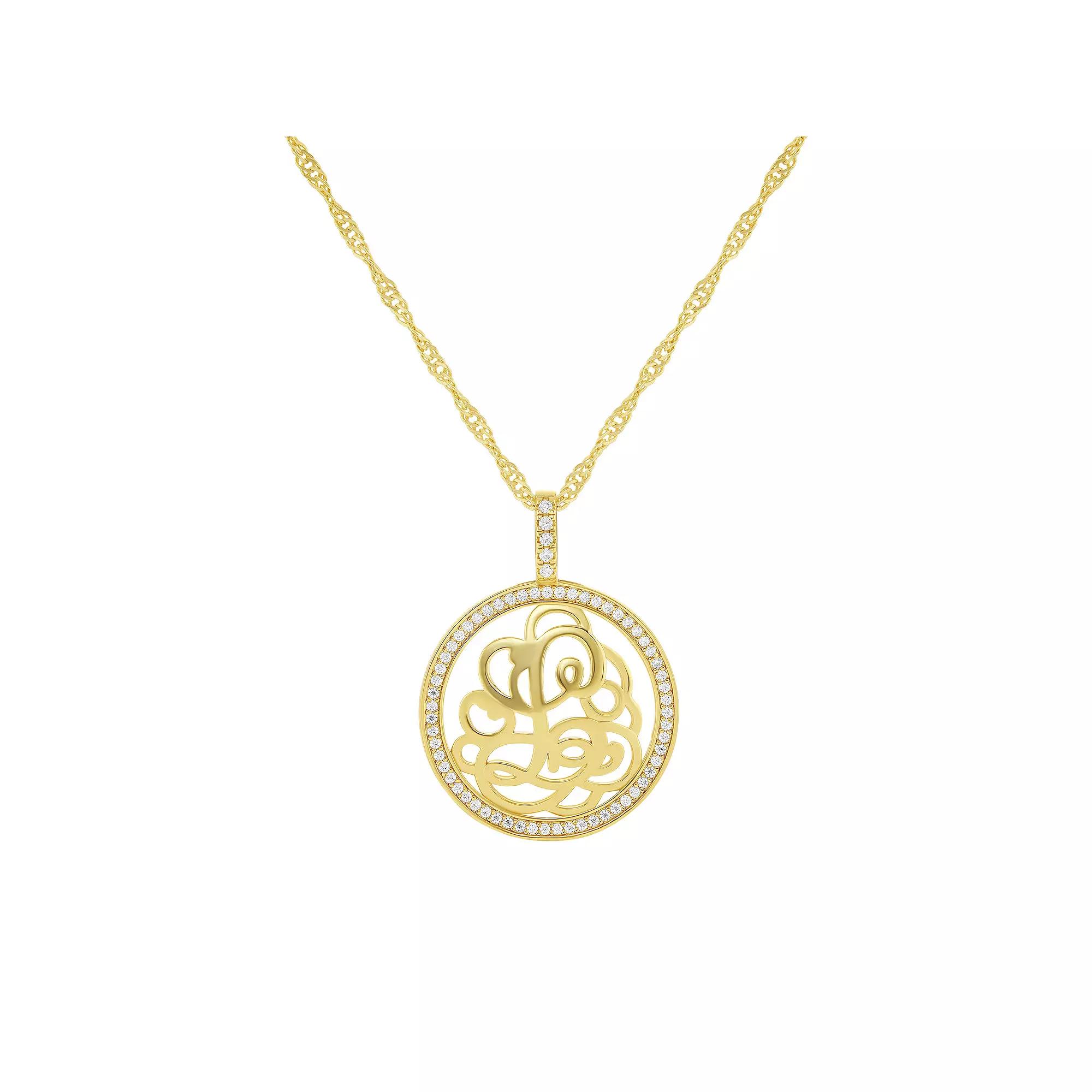 PRIMROSE Cubic Zirconia Initial Coin Pendant Necklace, Women's, Size: 18-20" ADJ, Gold Tone L Product Image