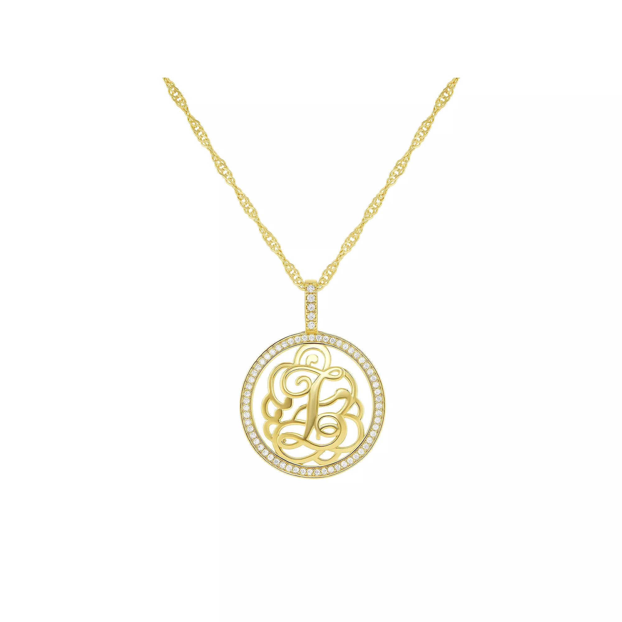 PRIMROSE Cubic Zirconia Initial Coin Pendant Necklace, Women's, Size: 18-20" ADJ, Gold Tone Z Product Image