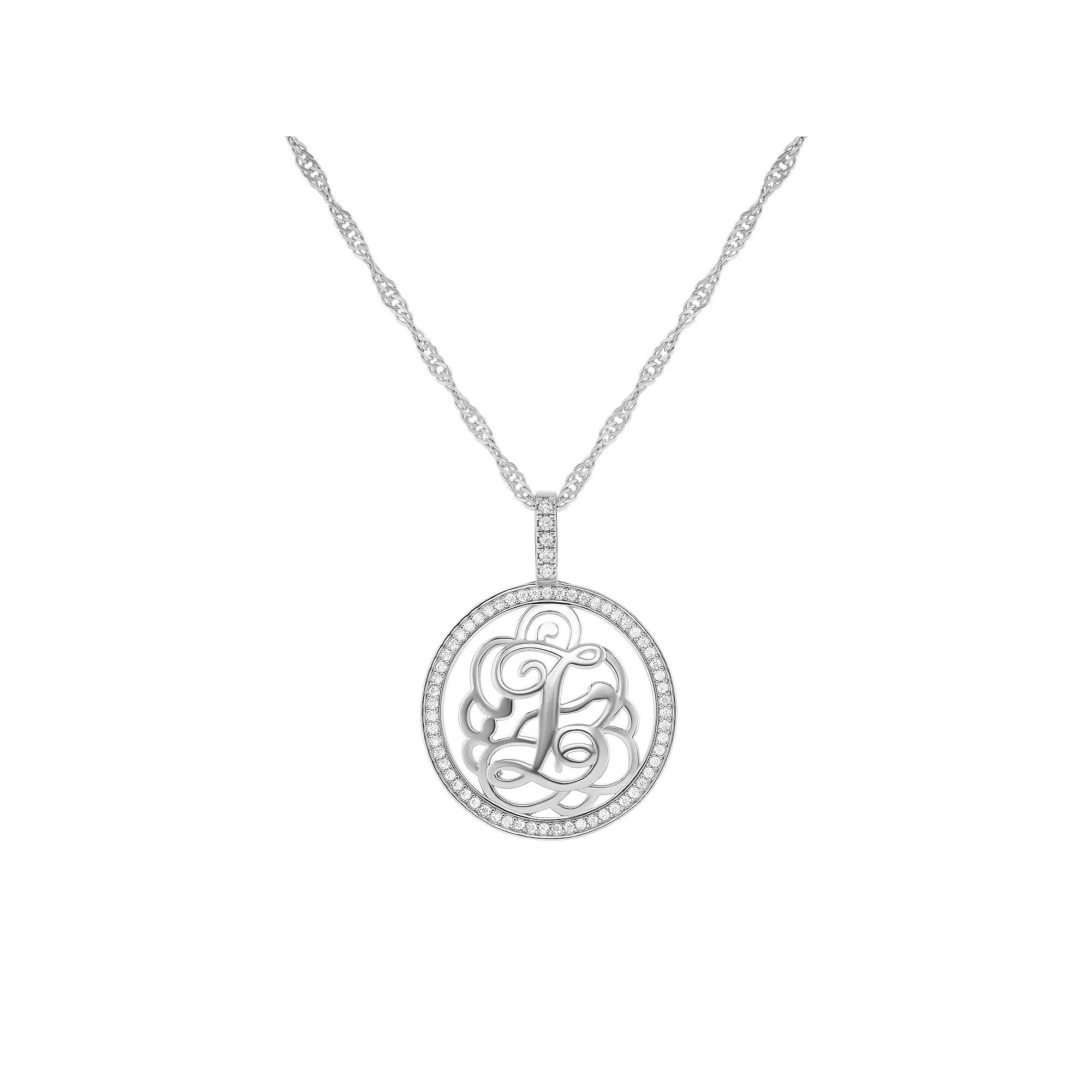 PRIMROSE Cubic Zirconia Initial Coin Pendant Necklace, Women's, Size: 18-20" ADJ, Silver Tone Z Product Image