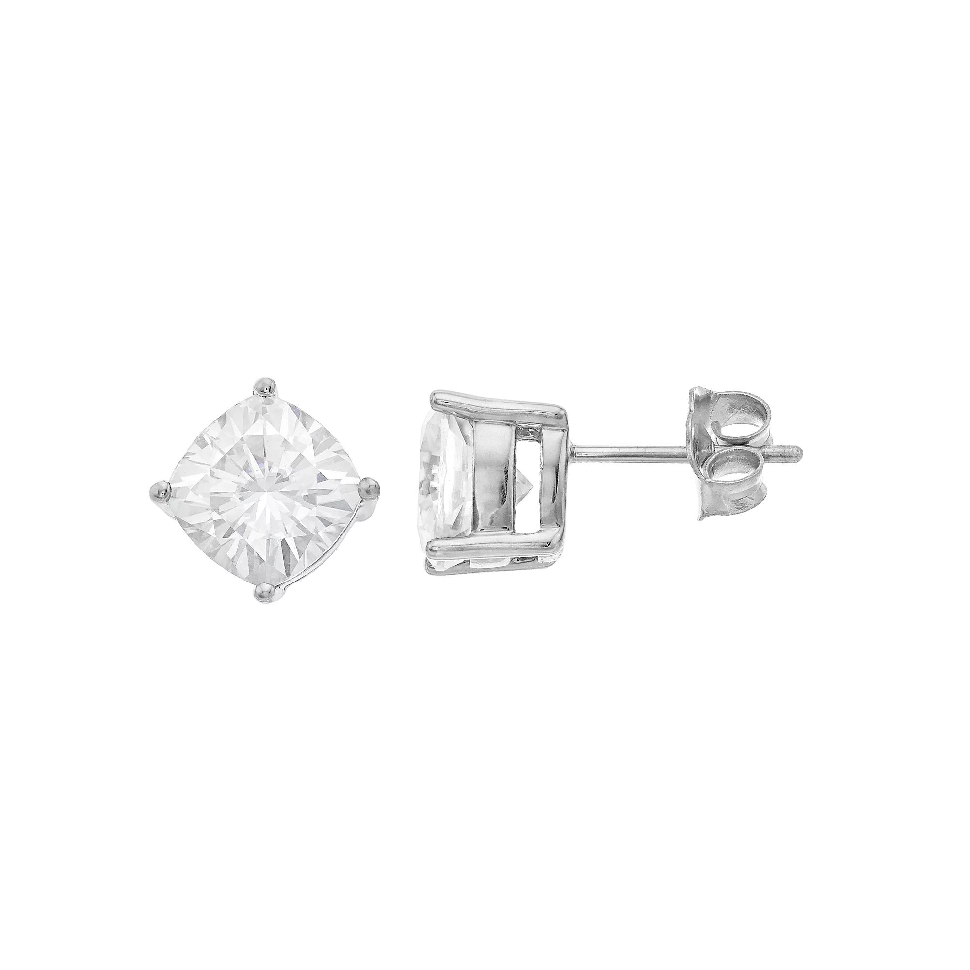 Radiant Fire 14k White Gold Cushion Cut Lab-Created Moissanite Stud Earrings, Women's Product Image