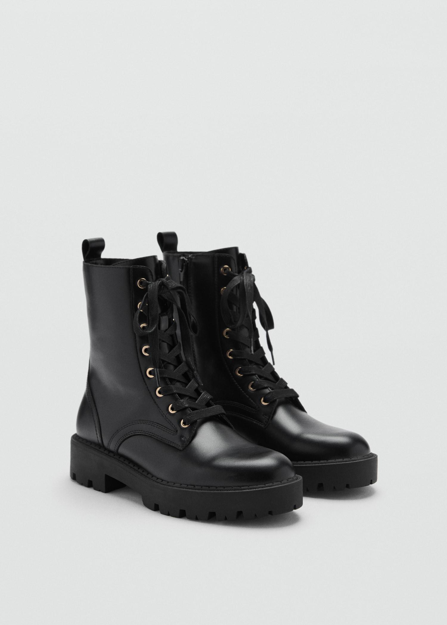 Lace-up leather ankle boots - Women | MANGO USA Product Image
