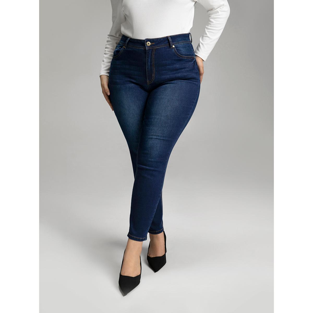 Plus Size Skinny Dark Wash Zipper Fly Jeans Women DarkBlue Casual Plain Plain High stretch Pocket Jeans BloomChic 10/M Product Image