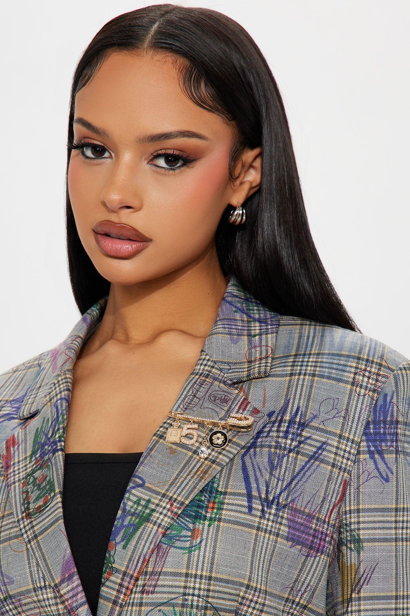 Number Five Floral Embellished Brooch - Gold/Black Product Image