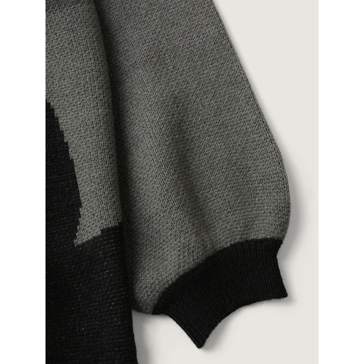 Plus Size Halloween Cat Print Contrast Pullover DimGray Women Playful Loose Long Sleeve Round Neck Casual Pullovers BloomChic 12/L Product Image