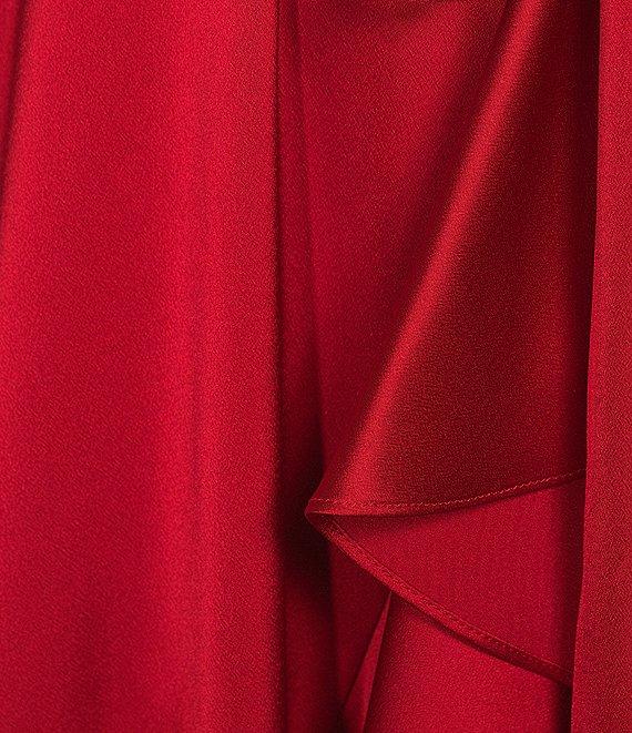 Alex Marie Lilac Satin V-Neck Long Blouson Sleeve Tie at Waist Wrap Asymmetrical Flounce Midi Dress Product Image