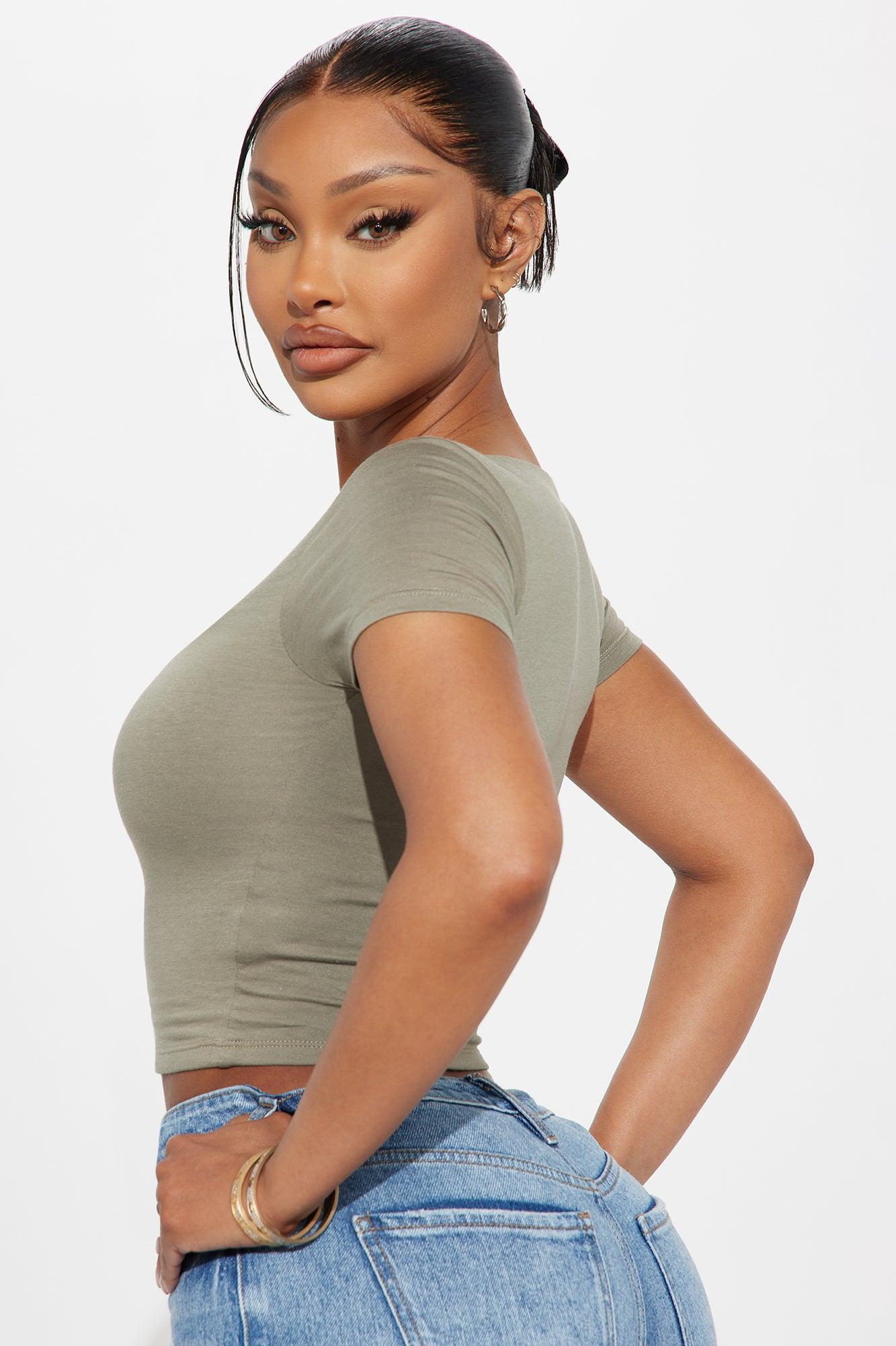 Adriana Double Lined Square Neck Short Sleeve Top - Olive Female Product Image