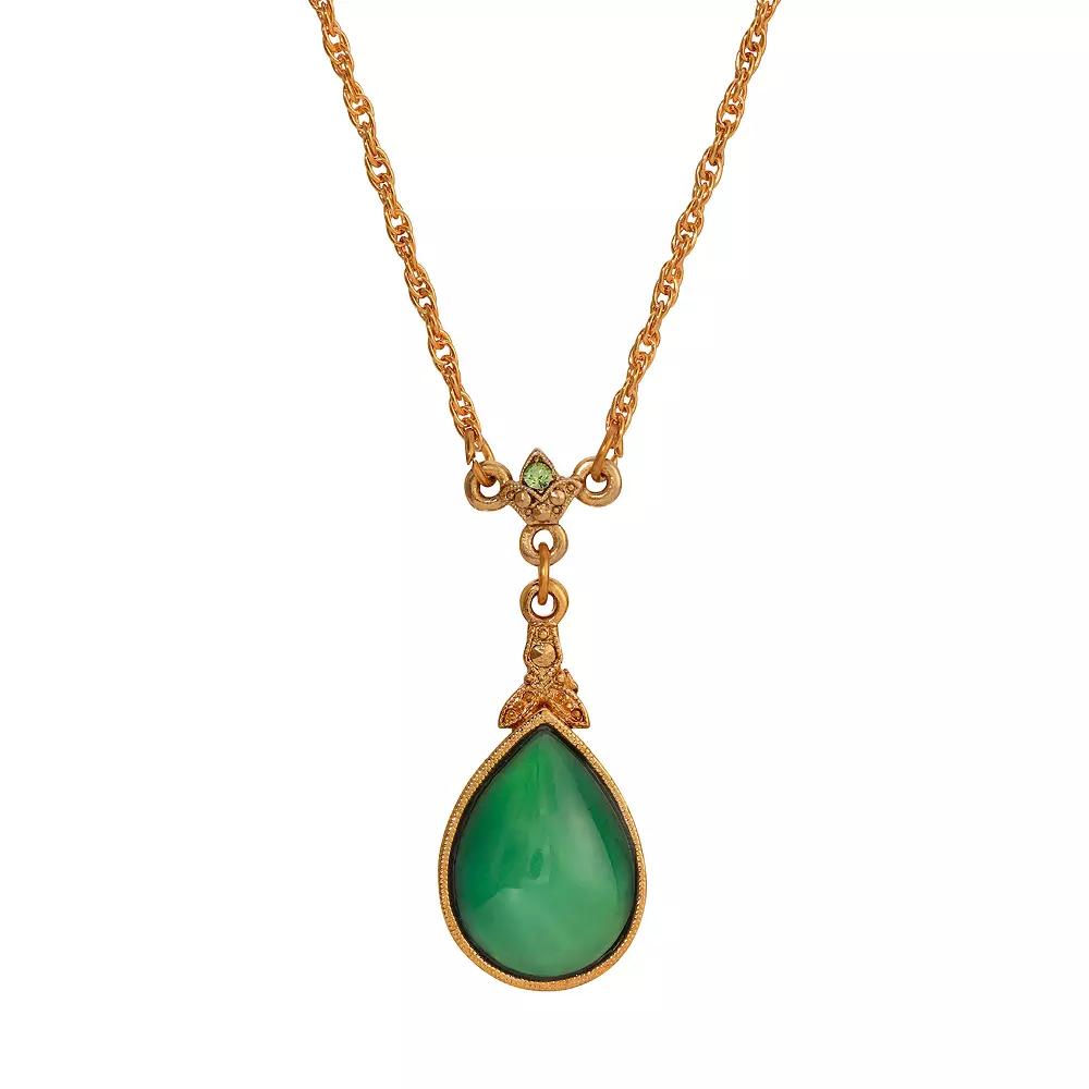 1928 14k Gold Tone Green Moonstone Glass Teardrop Pendant Necklace, Women's Product Image