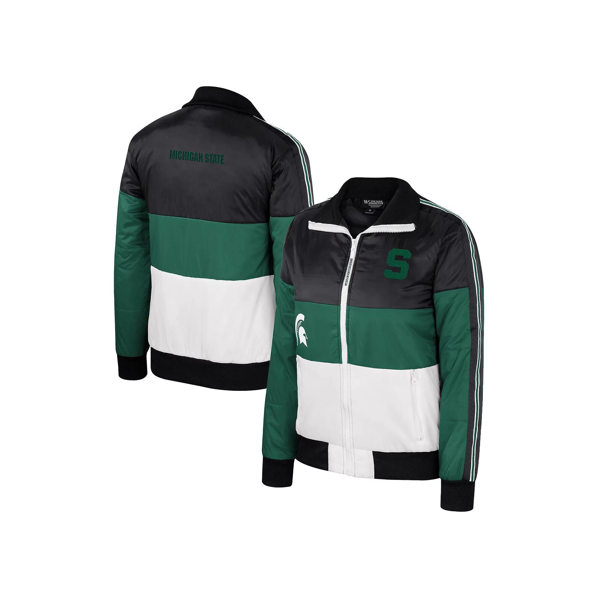 Women's The Wild Collective  Green Michigan State Spartans Color-Block Puffer Full-Zip Jacket, Size: Large Product Image
