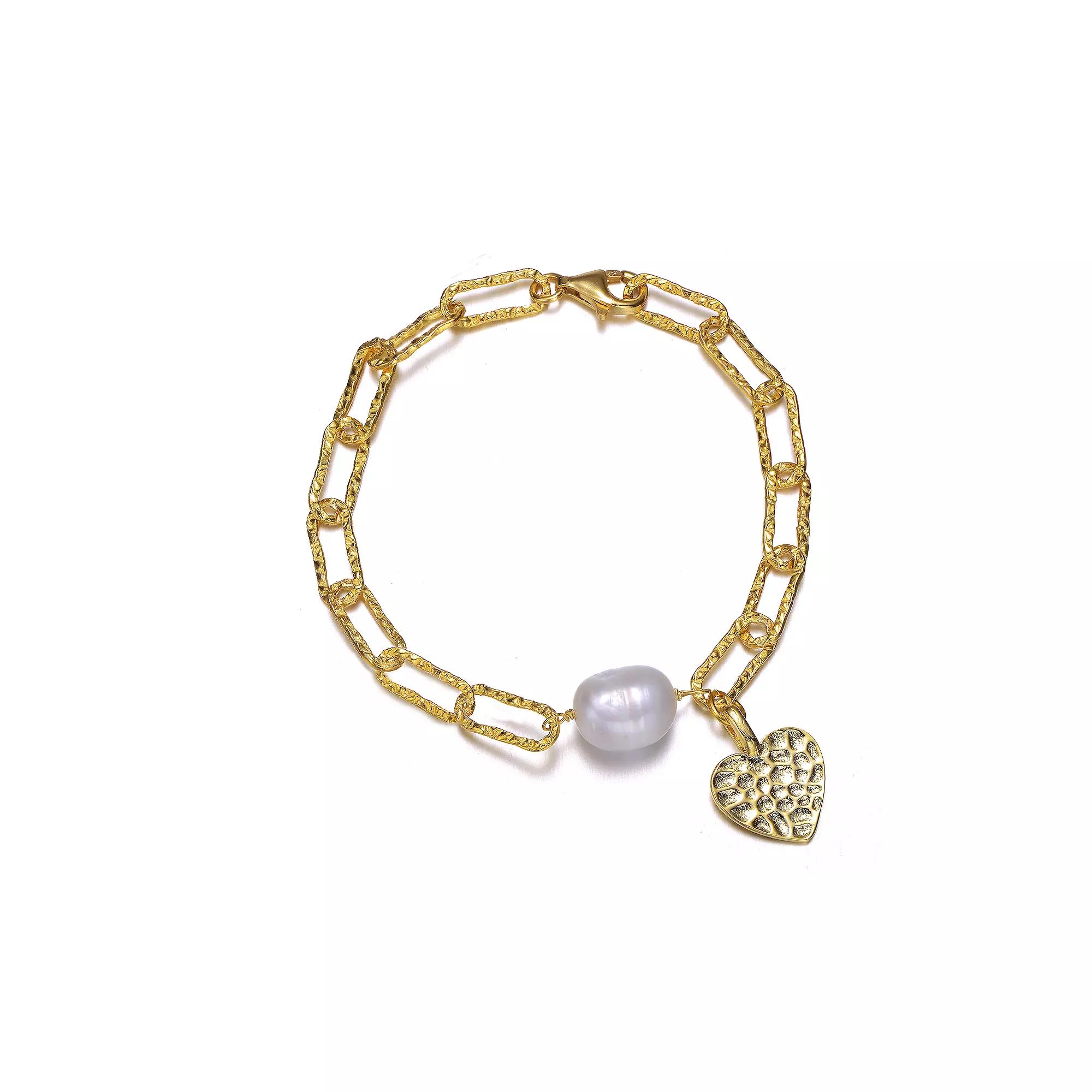 14k Gold Over Silver Freshwater Cultured Pearl Link Bracelet, Womens Gold Tone Product Image