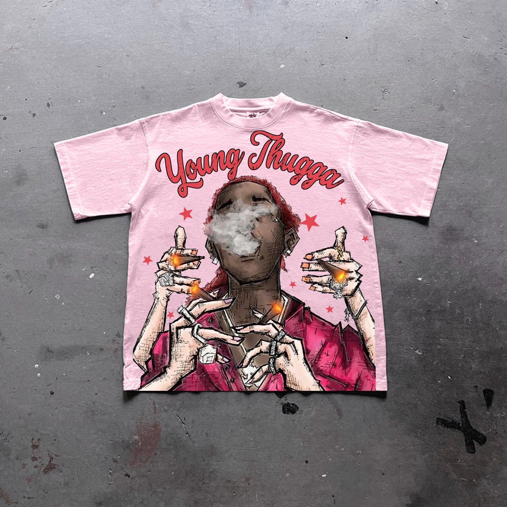 Young Thugga Vintage Graphics Print Cotton T-Shirt Product Image