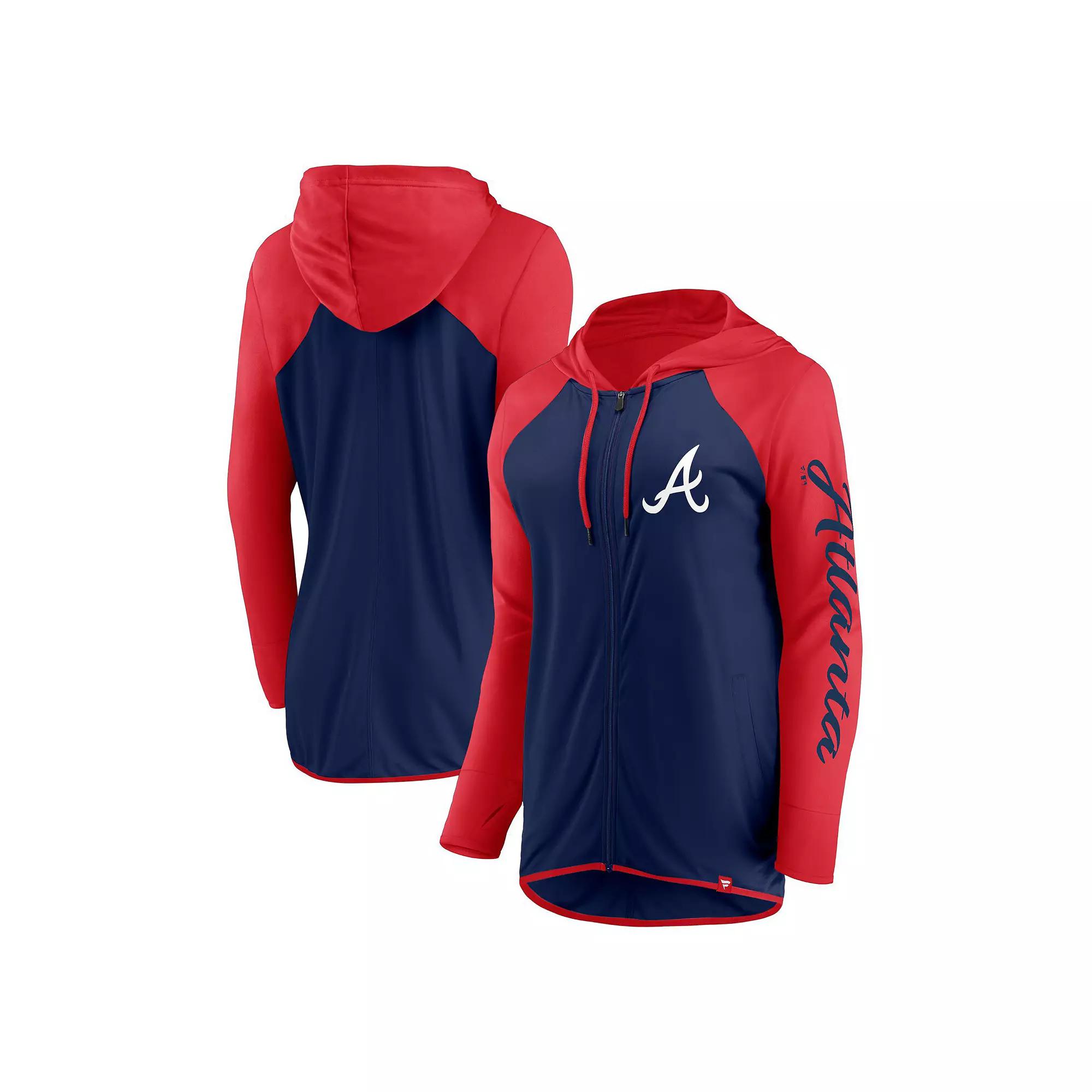 Women's Fanatics Navy/Red Atlanta Braves Script Sleeve Full-Zip Hoodie, Size: 3XL, Blue Product Image