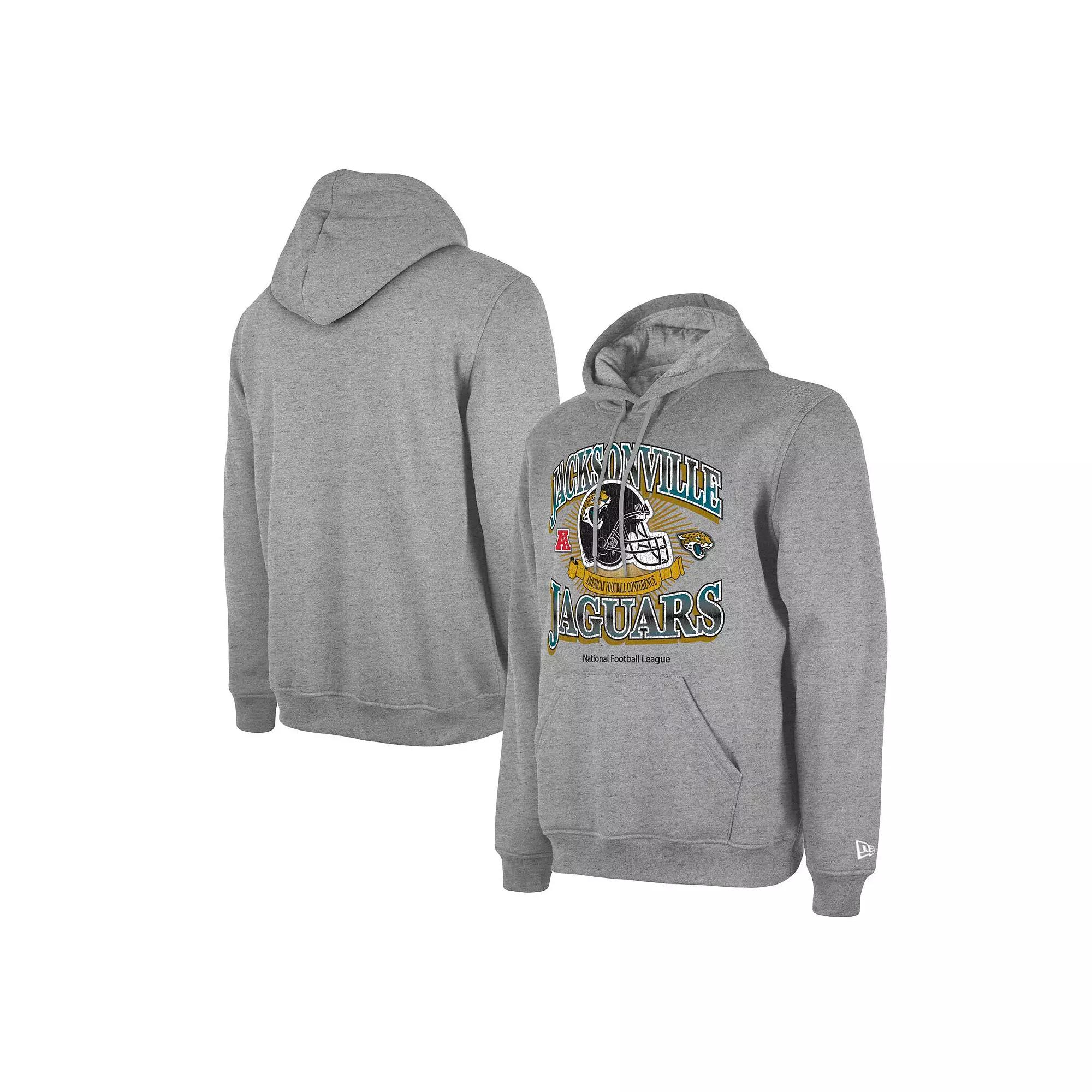 Men's New Era Heather Gray Jacksonville Jaguars Retro Pullover Hoodie,  Product Image