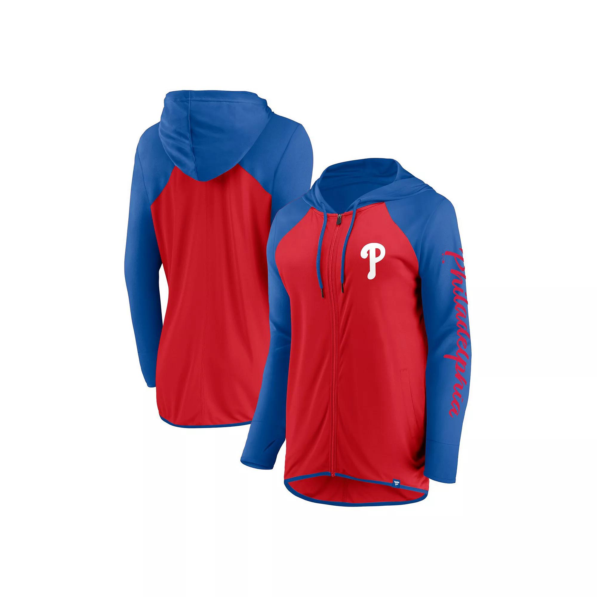 Women's Fanatics Red/Royal Philadelphia Phillies Script Sleeve Full-Zip Hoodie, Size: XS Product Image