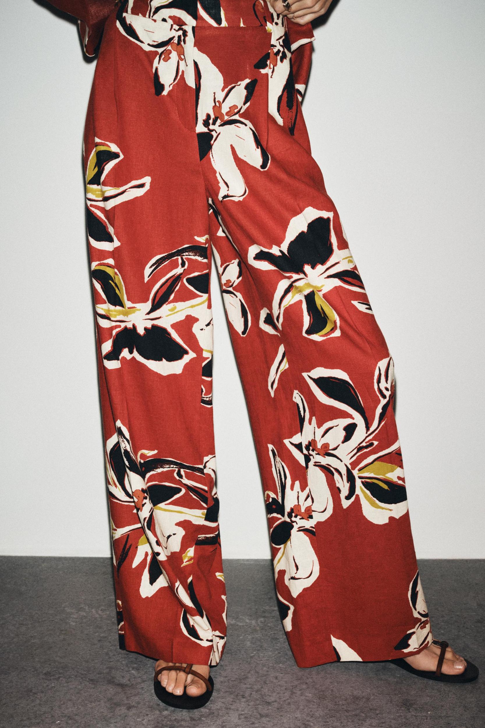 FLORAL PRINT LINEN PANTS Product Image