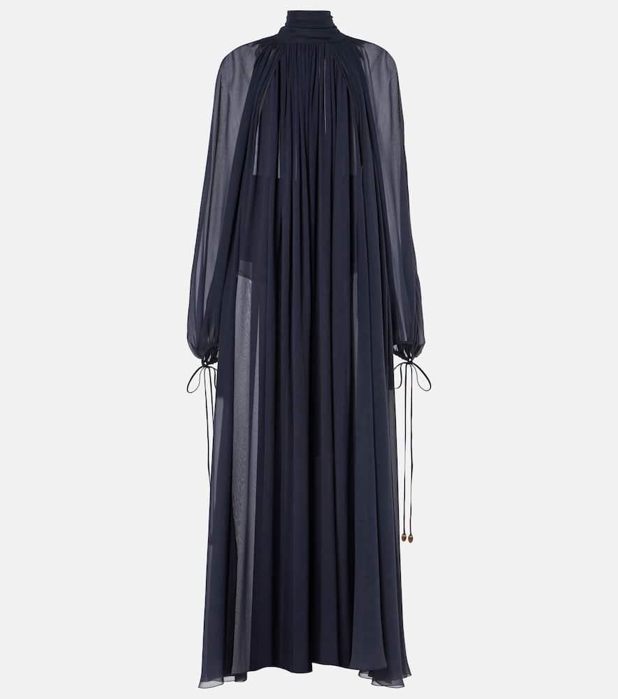 CHLOÉ Turtleneck Long-sleeve Swiss Dot Silk Maxi Dress In Black Product Image