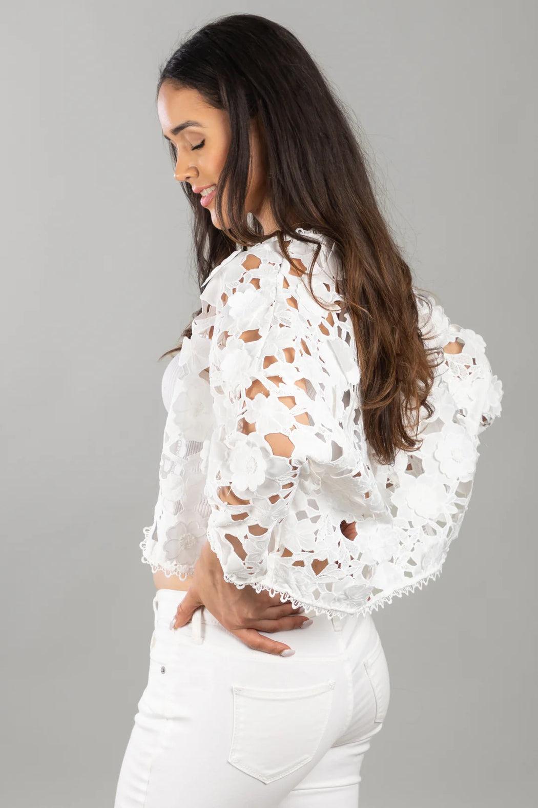 Floral Lace Cut Out Bolero In White Product Image