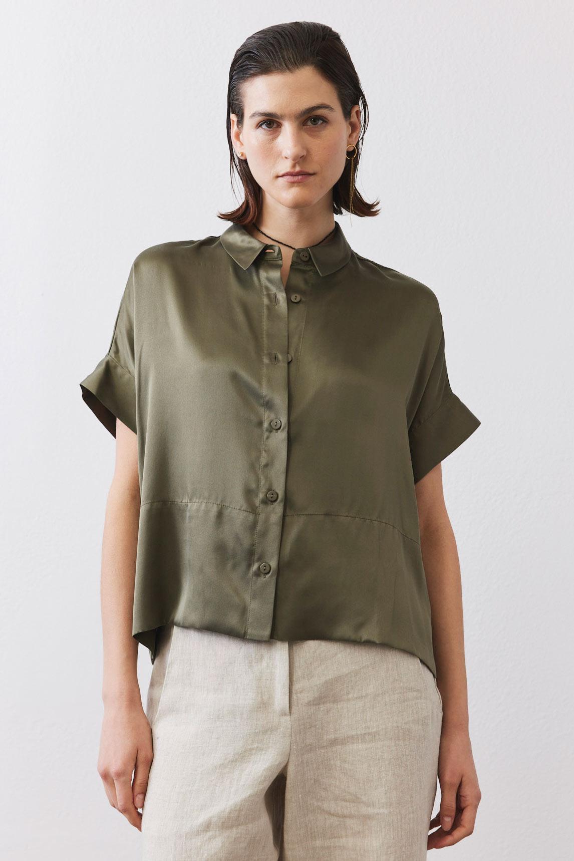 Boxy Washable Silk Cropped Blouse Product Image