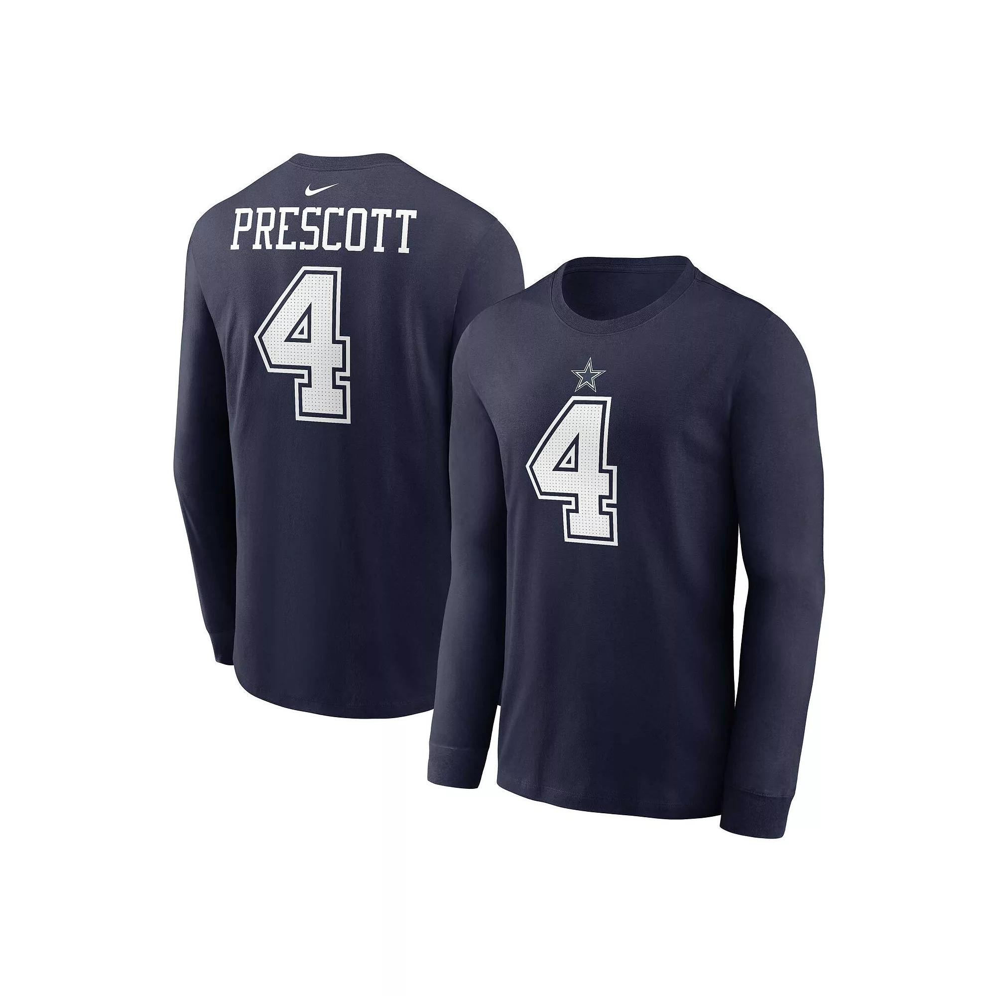 Men's Nike Dak Prescott Navy Dallas Cowboys Player Name & Number Long Sleeve T-Shirt, Size: Small, Blue Product Image