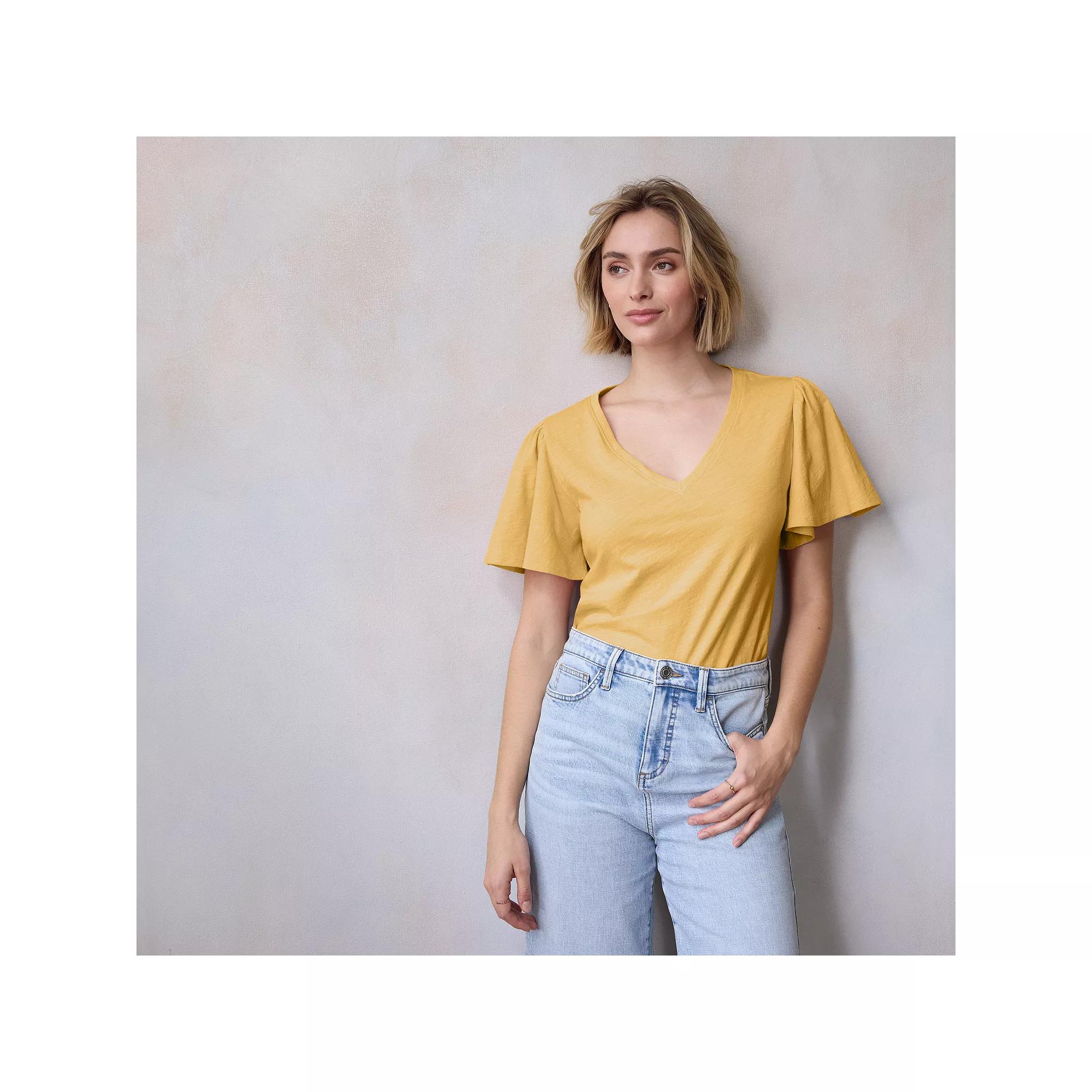 Women's LC Lauren Conrad V-Neck Flutter Sleeve Top, Size: XS, Naples Gold Product Image