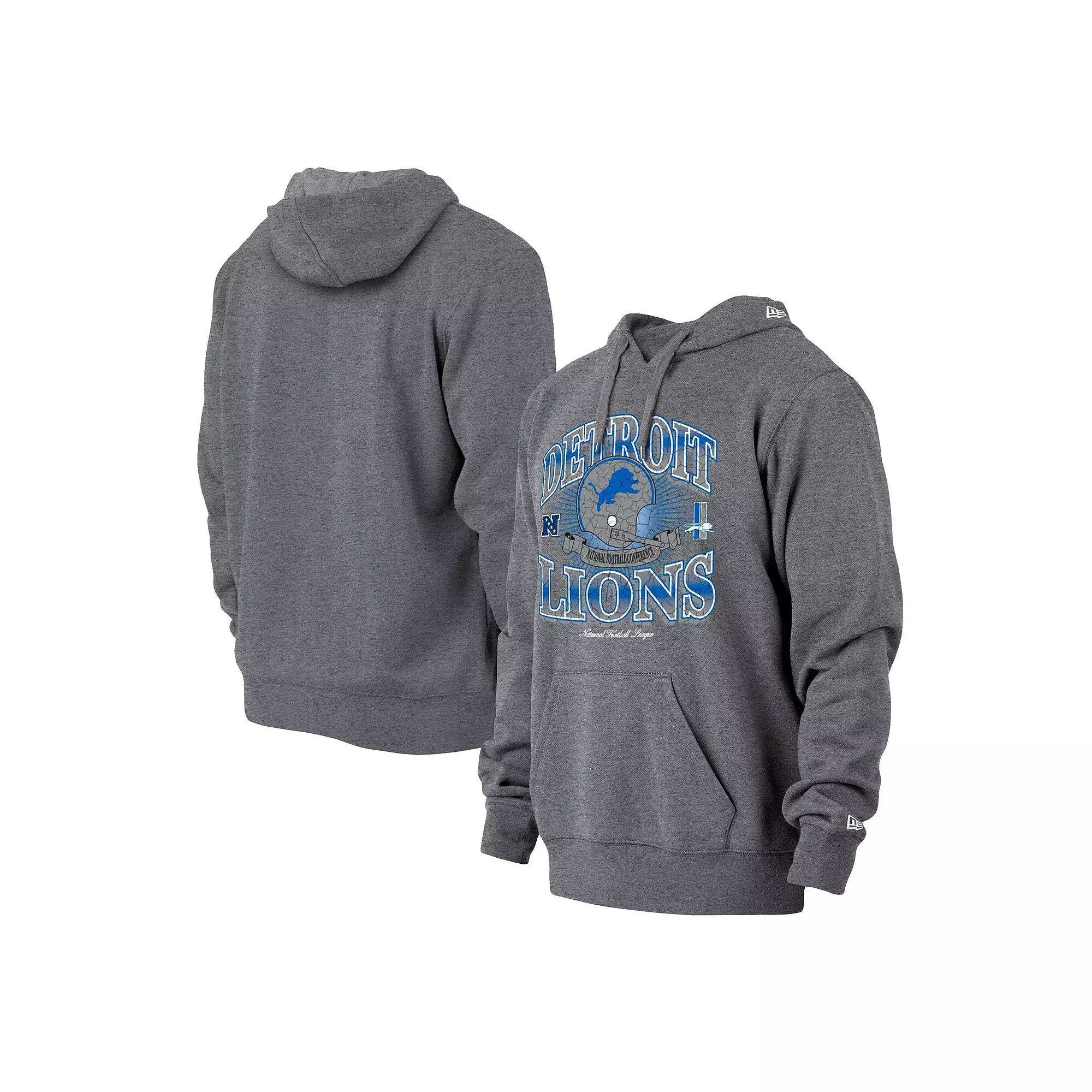 Men's New Era Heather Gray Detroit Lions Retro Pullover Hoodie, Size: XL, Grey Product Image