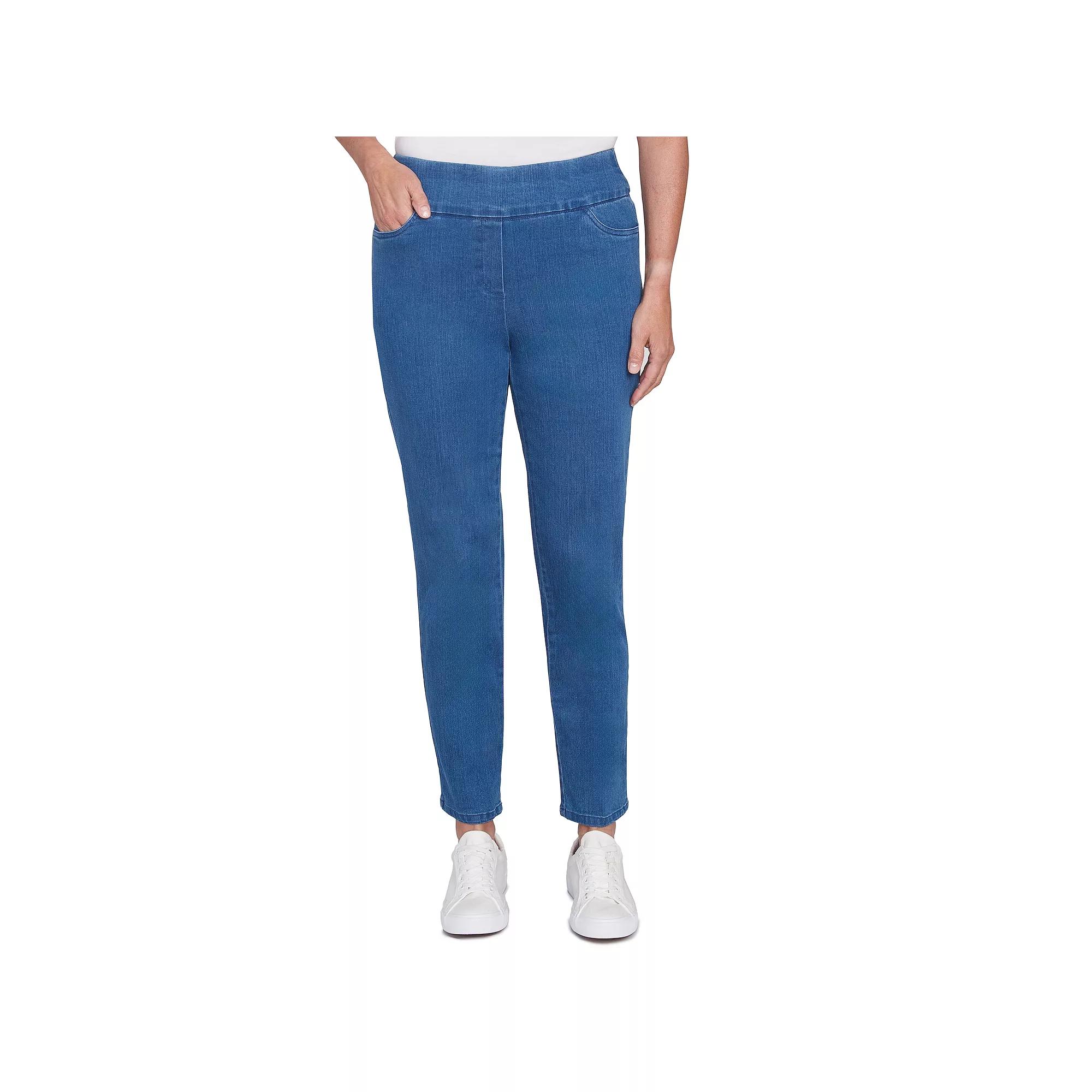 Petite Alfred Dunner Super Stretch Pull-On Straight-Leg Denim Pants, Women's,  Product Image