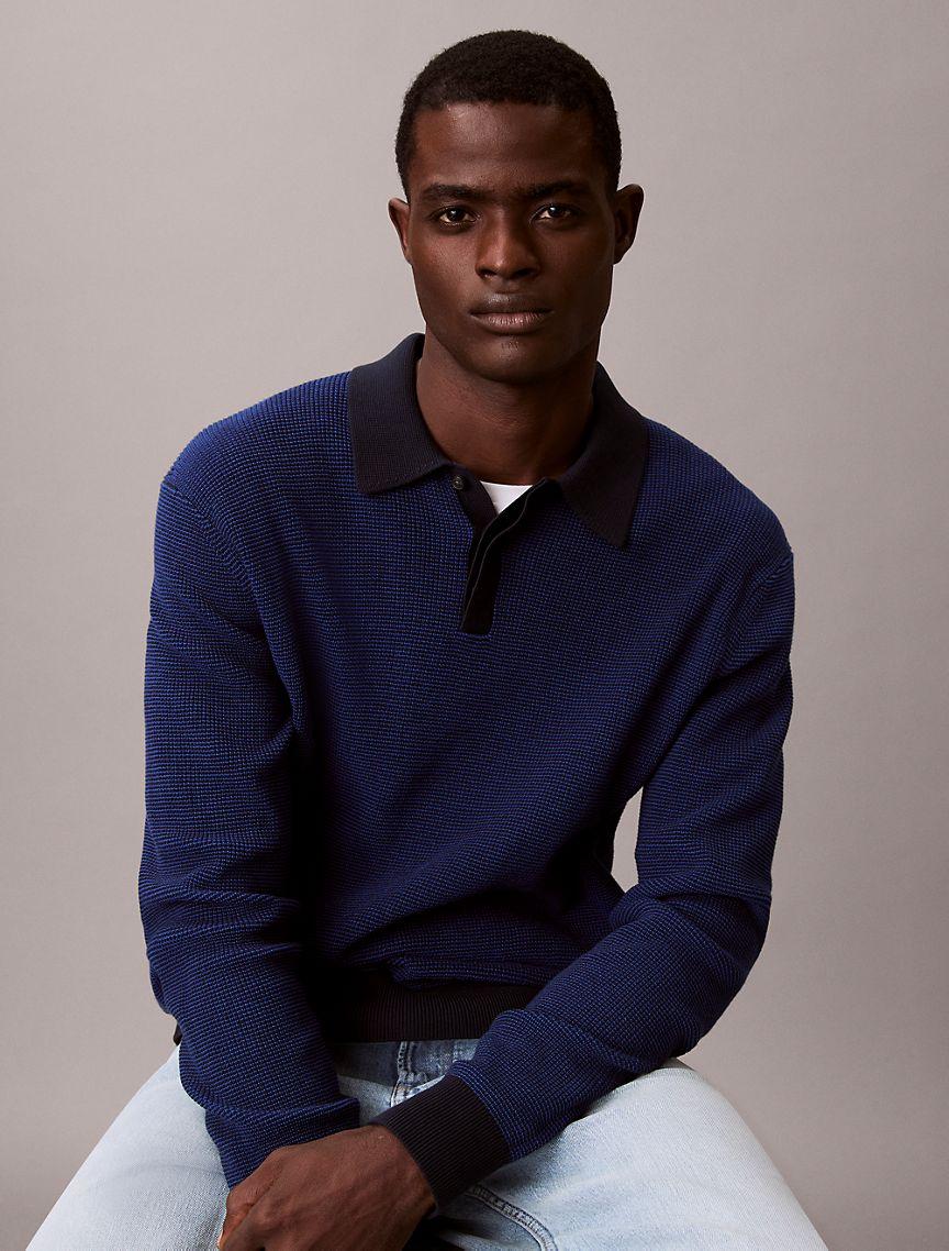 Smooth Cotton Waffle Polo Sweater Product Image