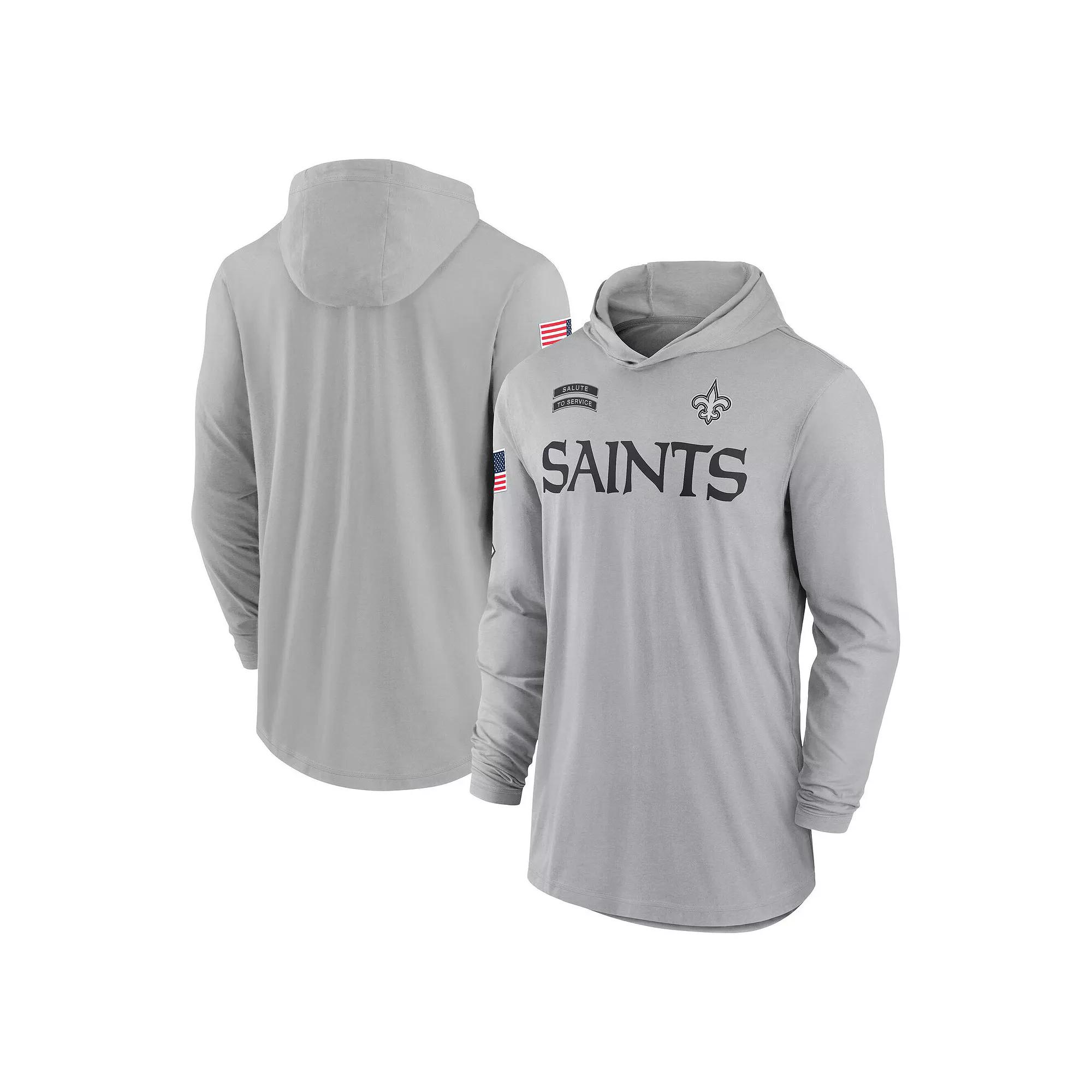 Men's Nike Gray New Orleans Saints 2024 Salute to Service Lightweight Performance Long Sleeve Hooded T-Shirt, Size: 4XL, Grey Product Image
