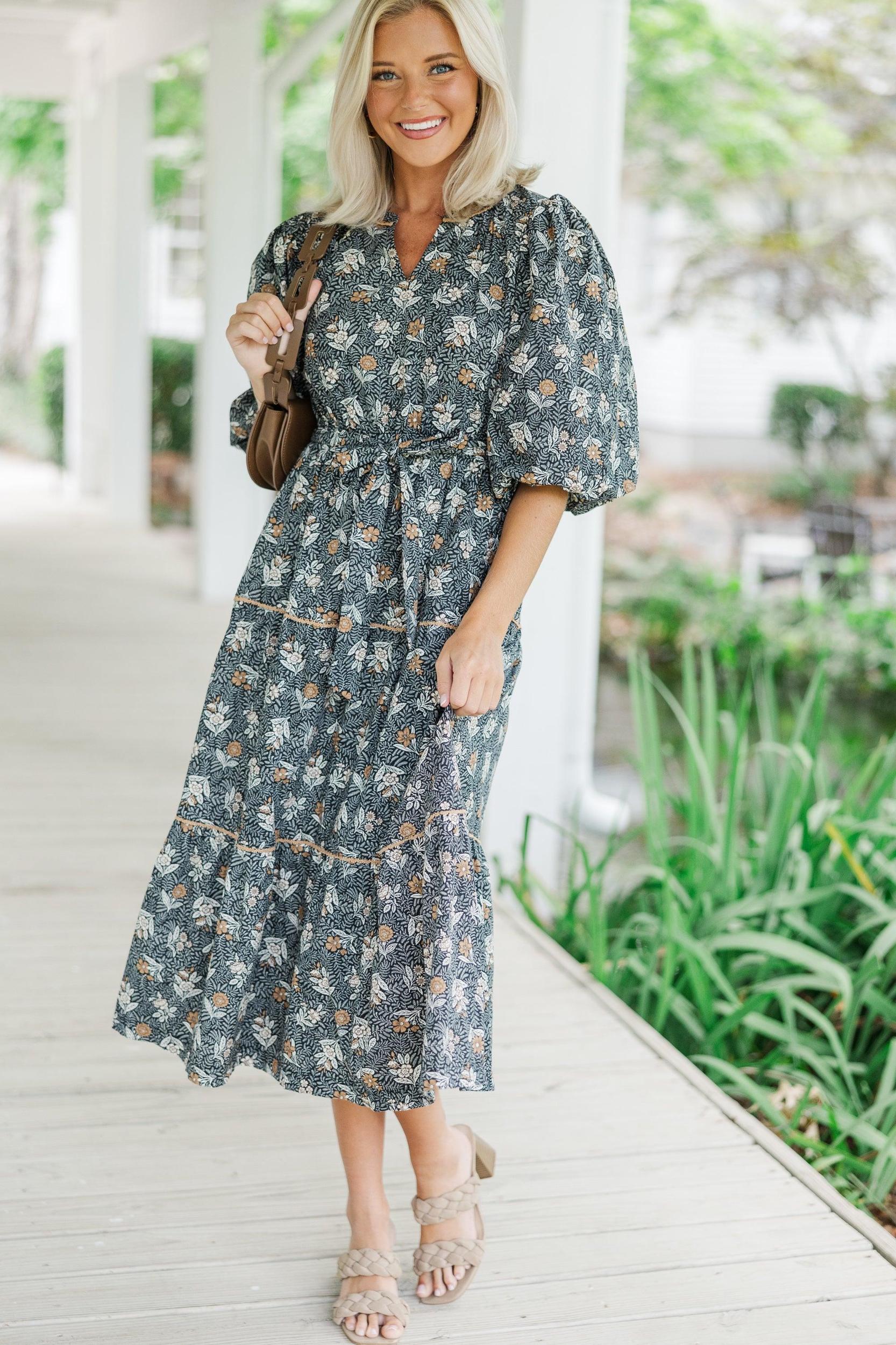 All So Serious Black Floral Midi Dress Female Product Image