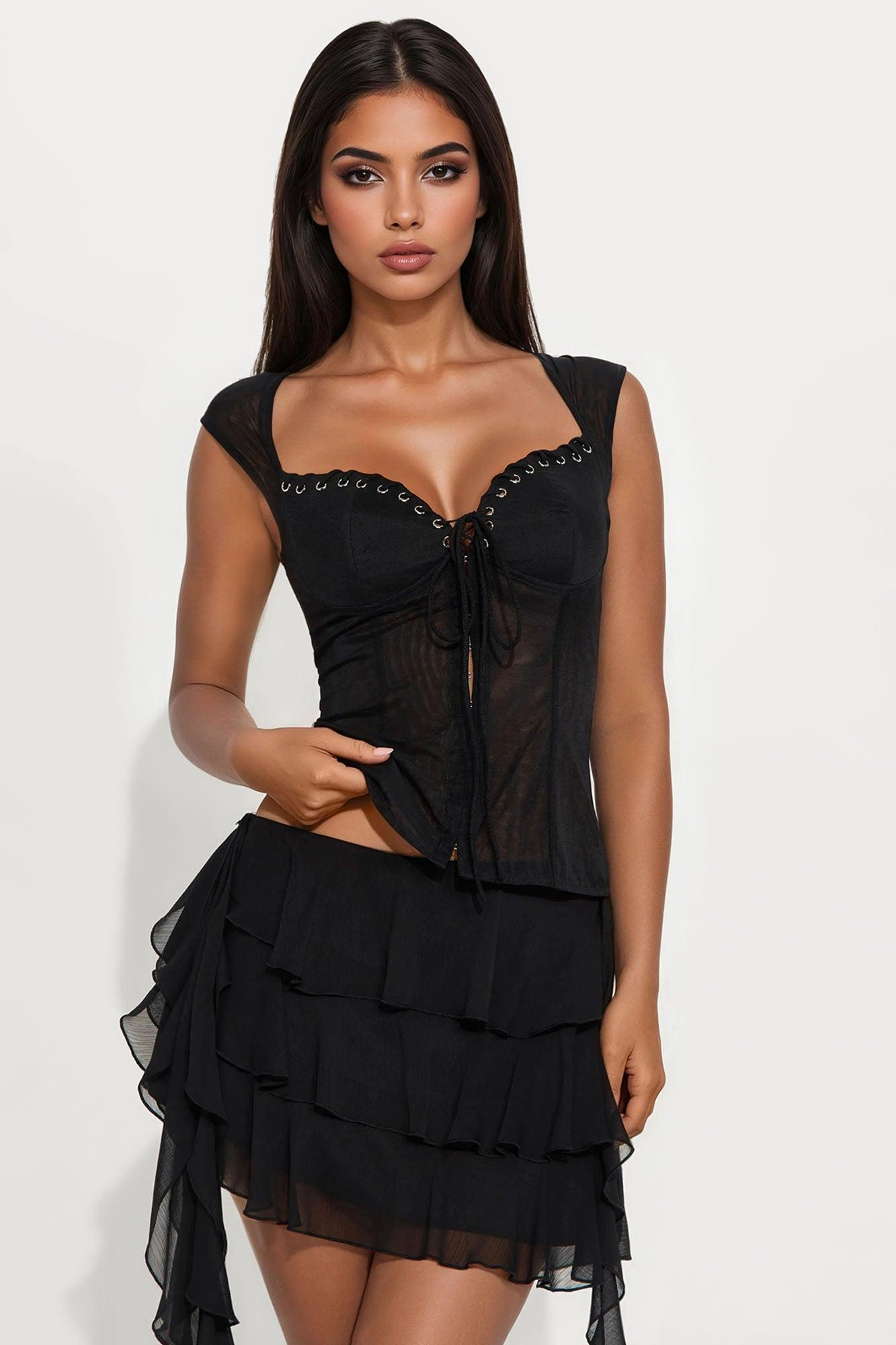 She's Giving Sheer Mesh Top - Black Female Product Image