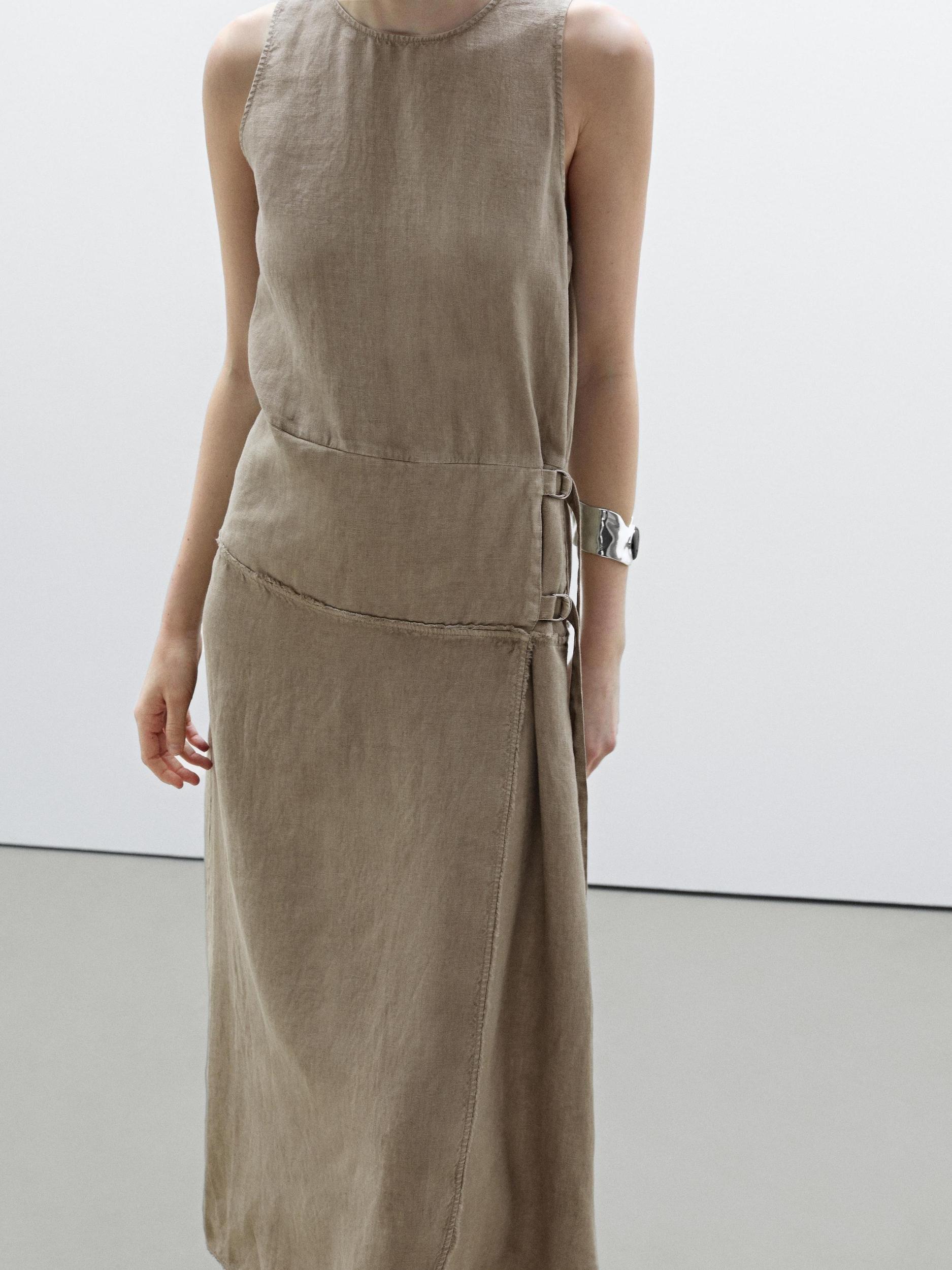 100% linen dress with buckle detail Product Image