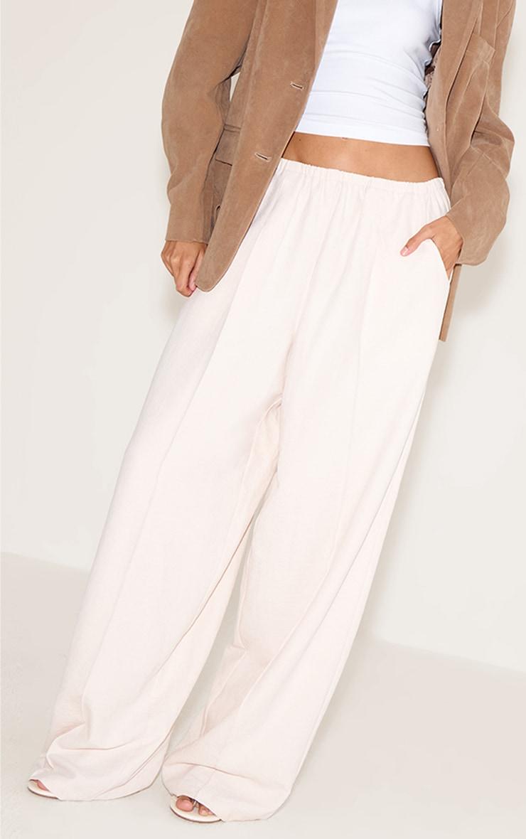 Beige Peachskin Wide Leg Pants Product Image