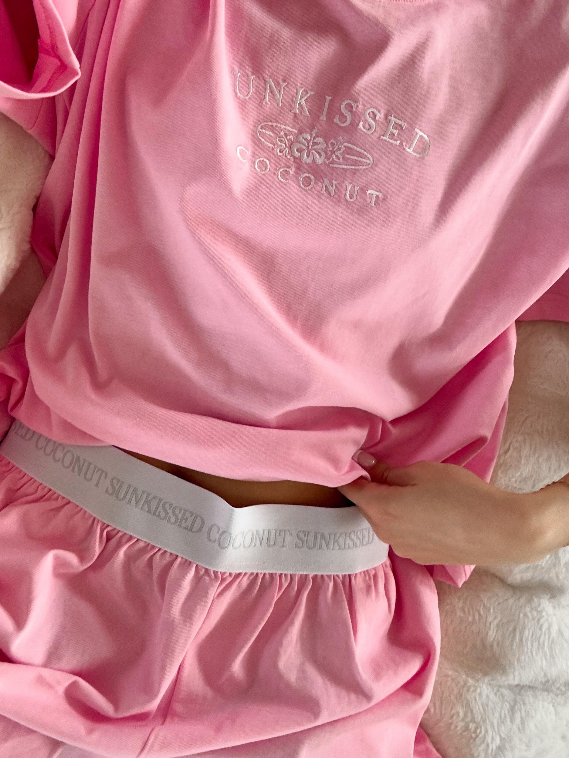 Lush Pink Basic Watercolor Embroider Tee Product Image